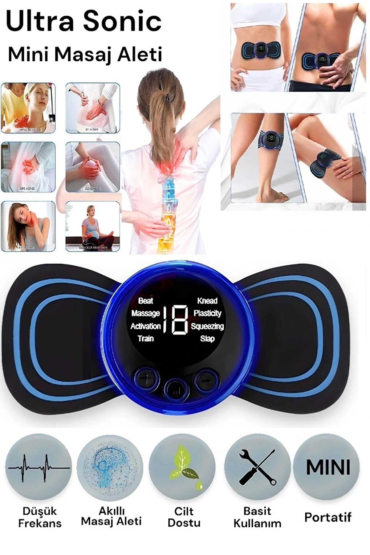 Genel Markalar 8 Modlu Mini Şarjlı Kelebek LCD Boyun Masaj Bantı