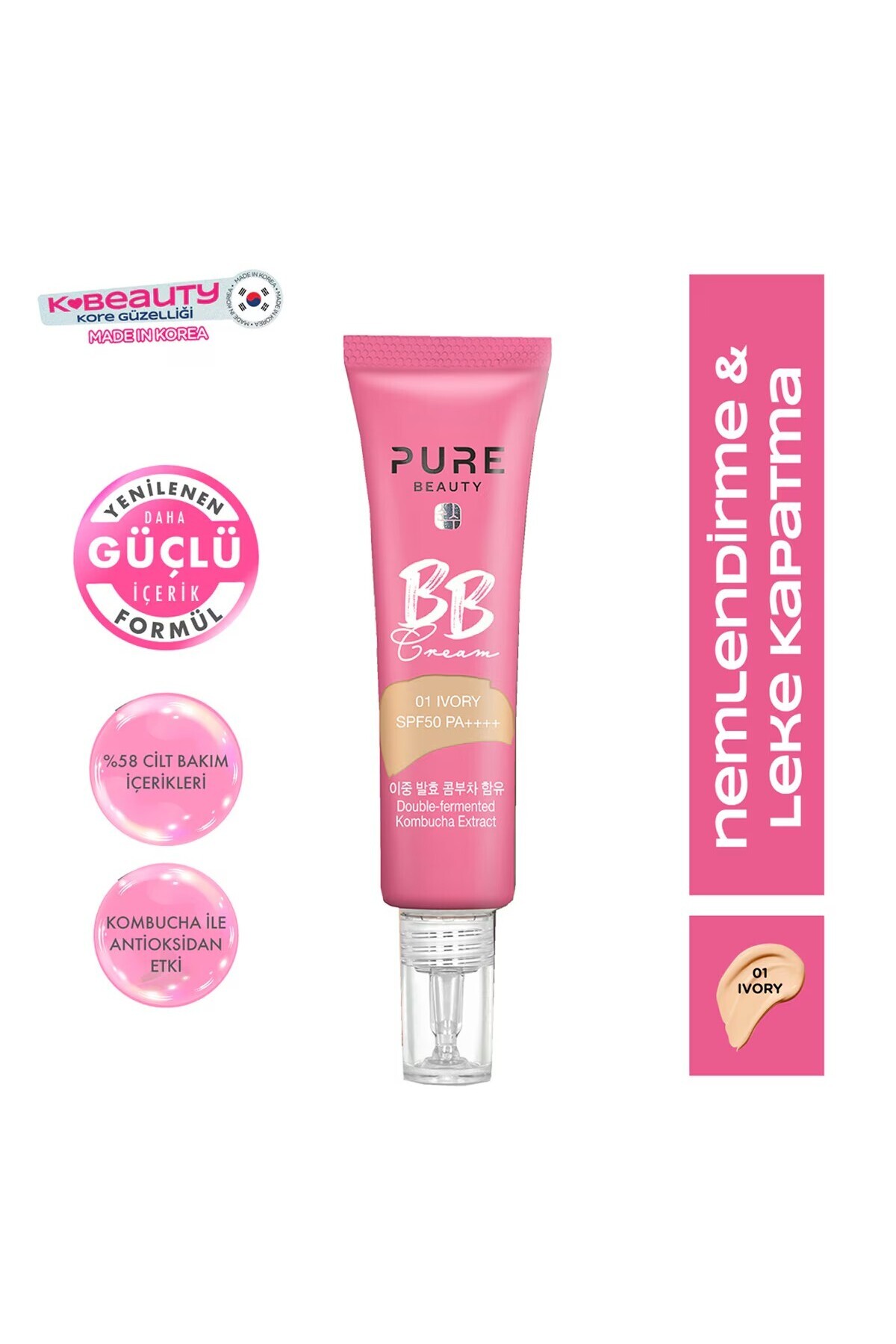 PURE BEAUTY BB Krem SPF50 PA++++ İvory 30 ml - Yüzünüzü Koruyun ve Güzelleştirin