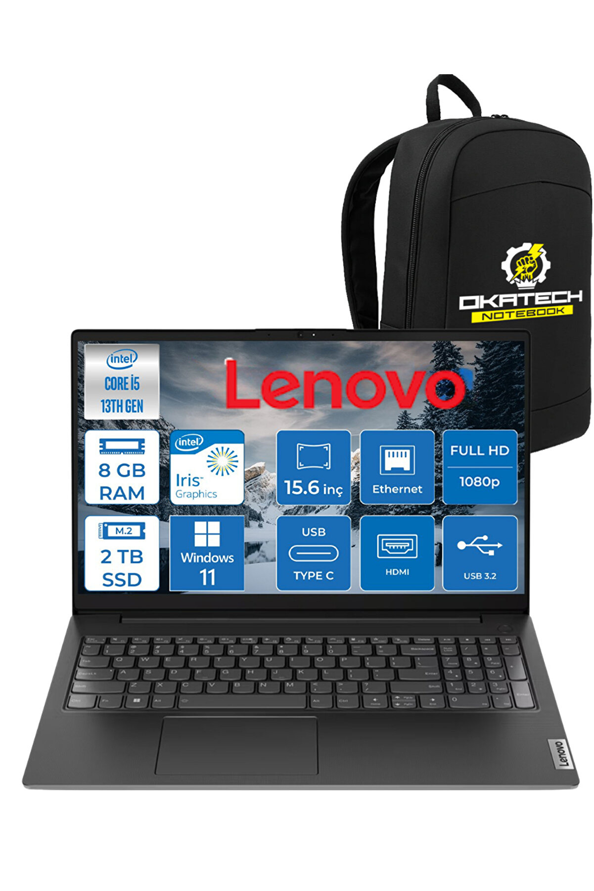 V15 G4 İNTEL i5 -13420H 8 GB RAM 2 TB NVM SSD 15.6  FHD WİN11PRO NOTEBOOK 94 OKATECH ÇANTA