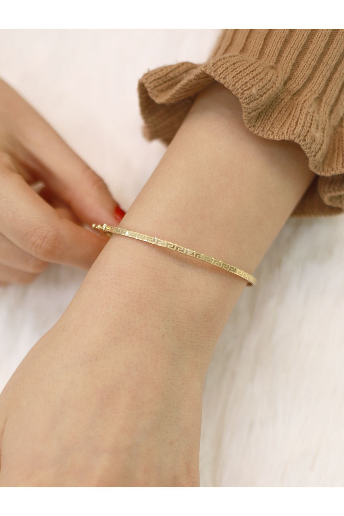 Zeynepli Gold & Jewelry 14 Ayar Elastik Kelepçe Bileklik - Altın Bilezikler