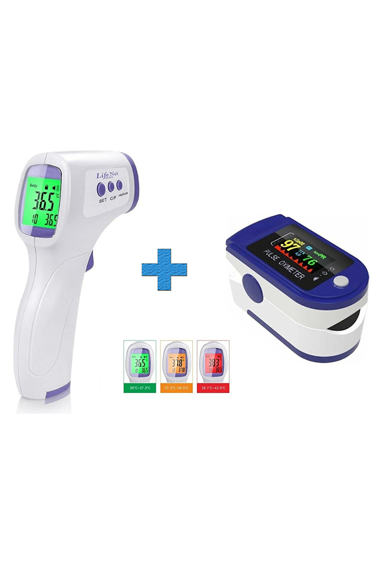Life Net Medikal Dijital Temassız Ateş Ölçer Alından Termometre + Parmak Tipi Oksimetre