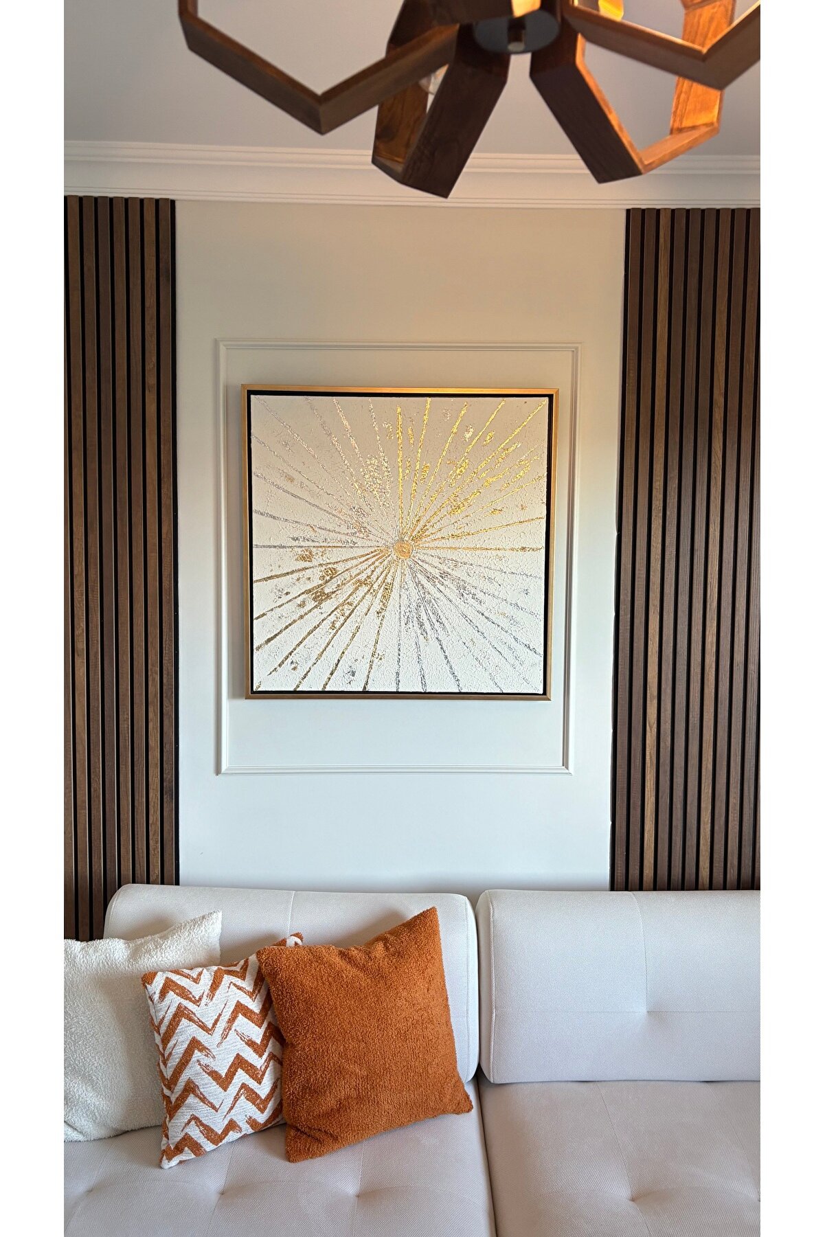 Store BesArt Rölyef Dokulu Tablo 80x80 cm Gold Çerçeveli Kanvas - El Yapımı