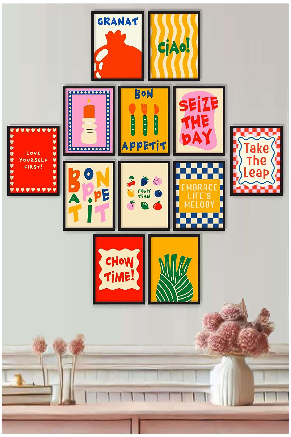 UNT 12 Adet Modern Abstract Tablo Seti | Minimalist Duvar Dekoru