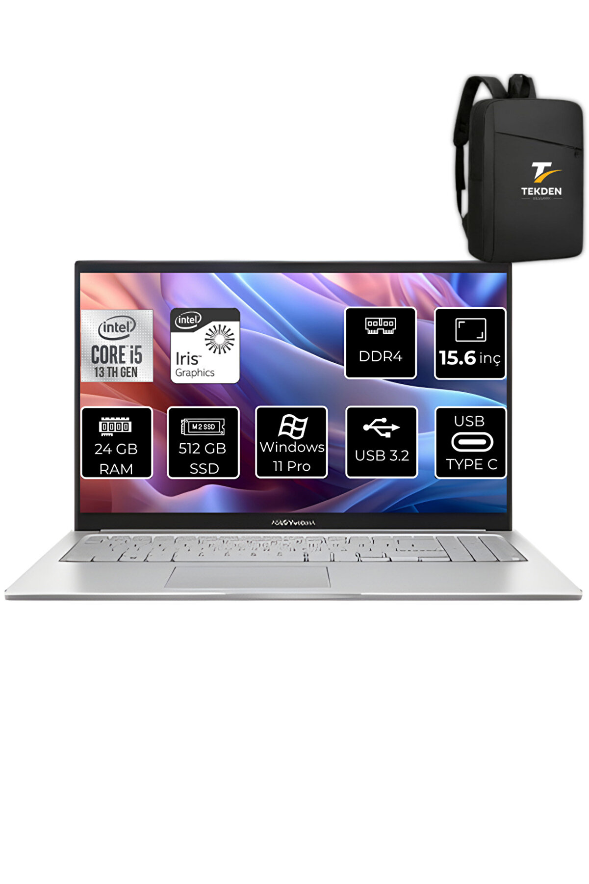 Vivobook 15 X1504VA i7 1355U 24GB RAM 512GB SSD 15.6'' FHD W11PRO_38TEKDENÇANTA