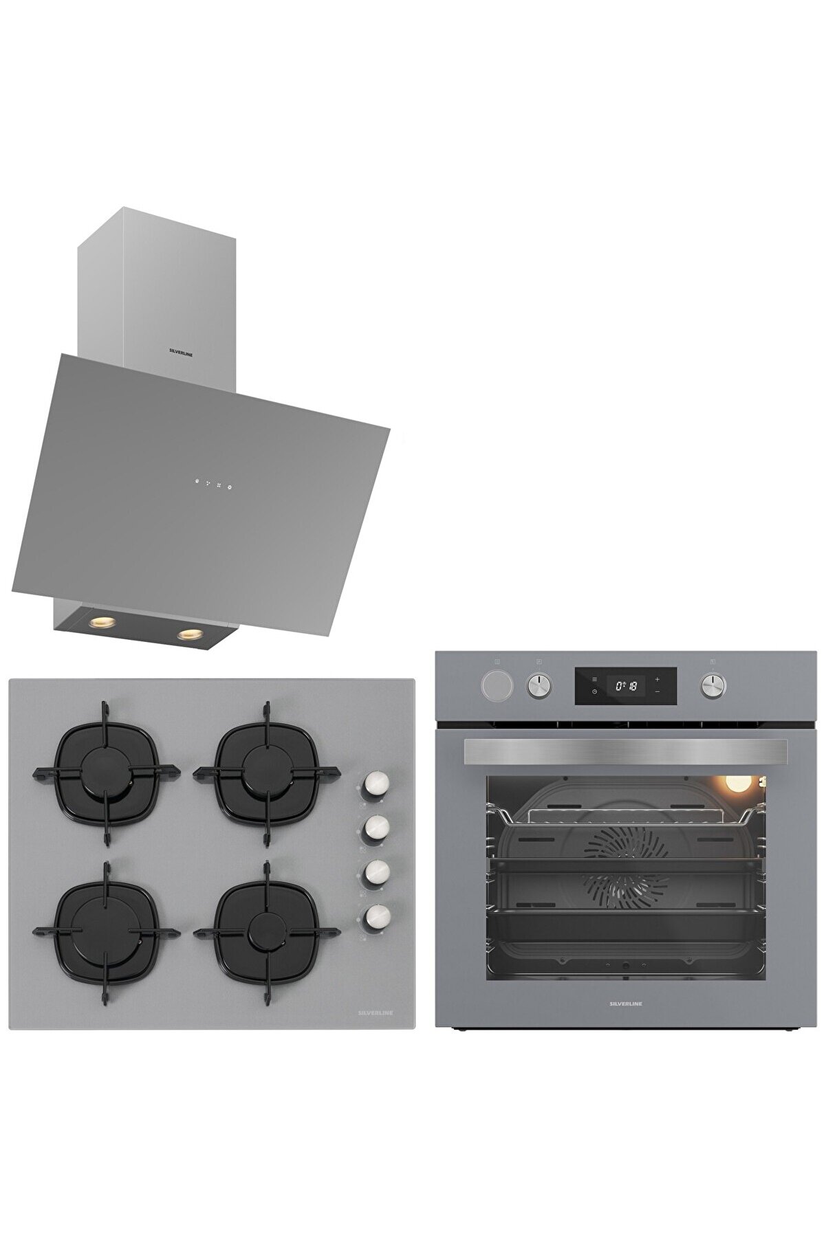Gri Cam Ankastre Set BO65P4S01-CS5700E6S01-3481 Flam Gri (Buhar ve Airfryer Özellikli Fır