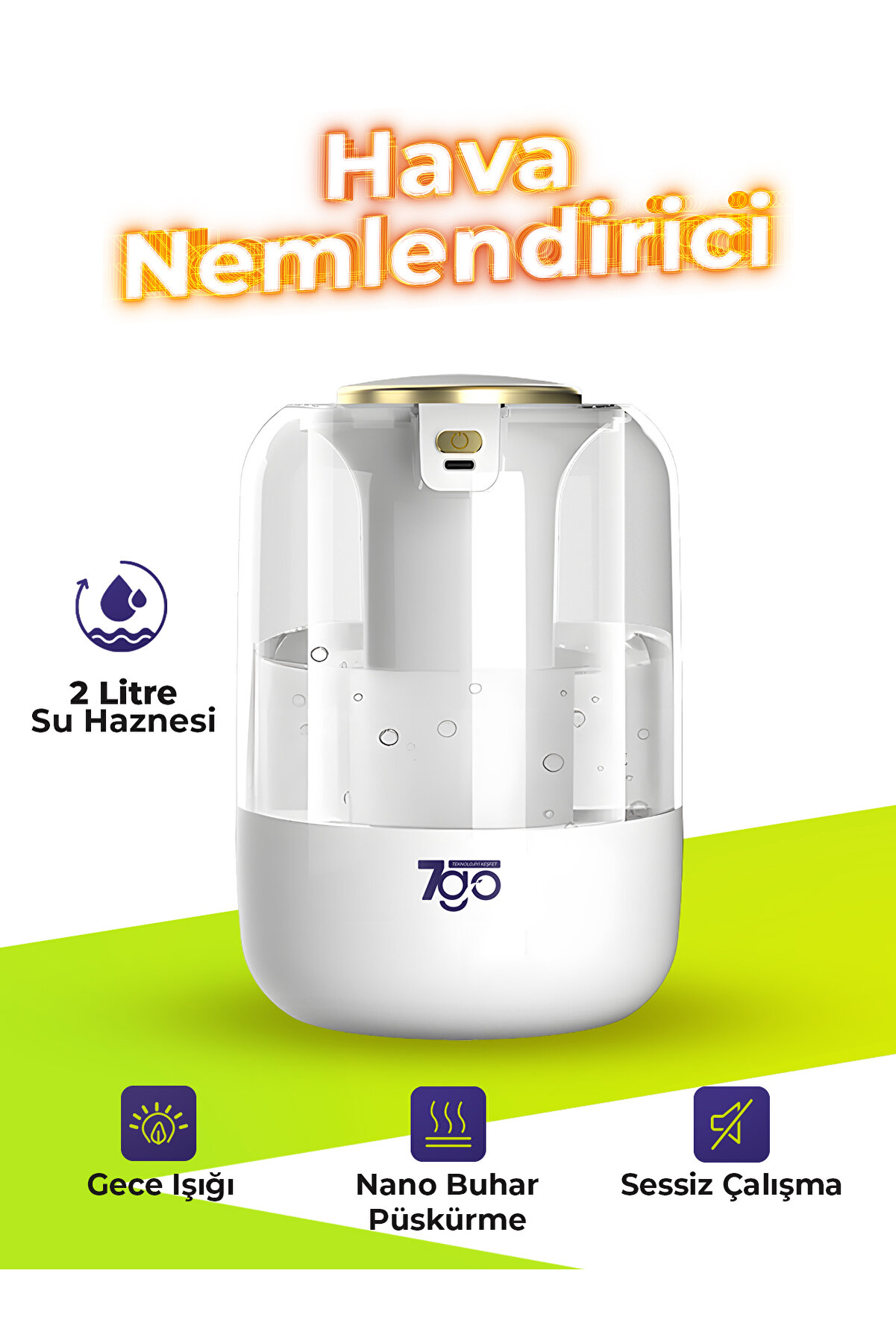 7GO 7G-UHD1 Ultrasonik Çift Çıkışlı Hava Nemlendirici - 2L Kapasite