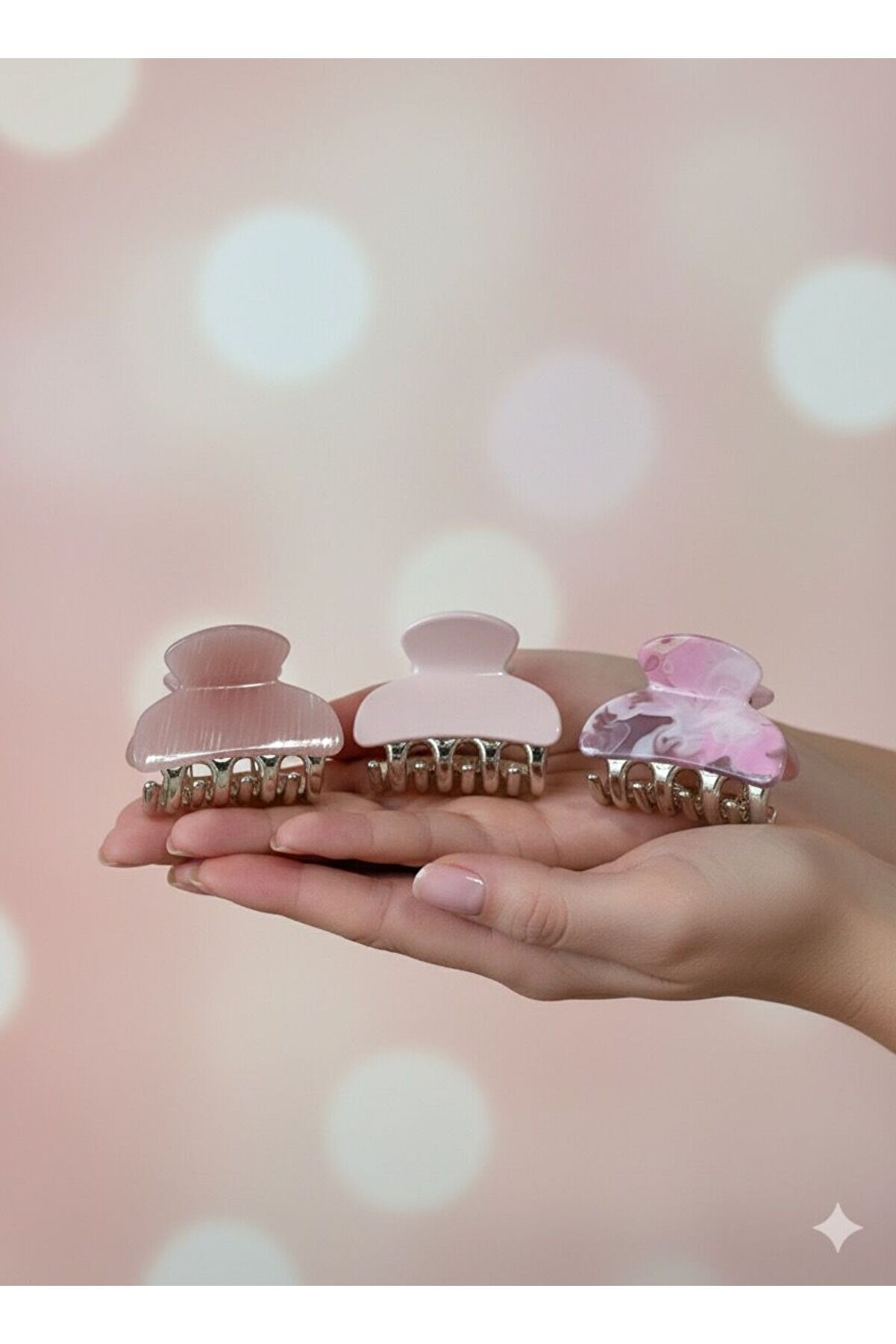 Bettin Tasarım 3’lü Pembe Ton Akrilik Kadın Saç Tokası Seti - 4 CM Saç Tutucu