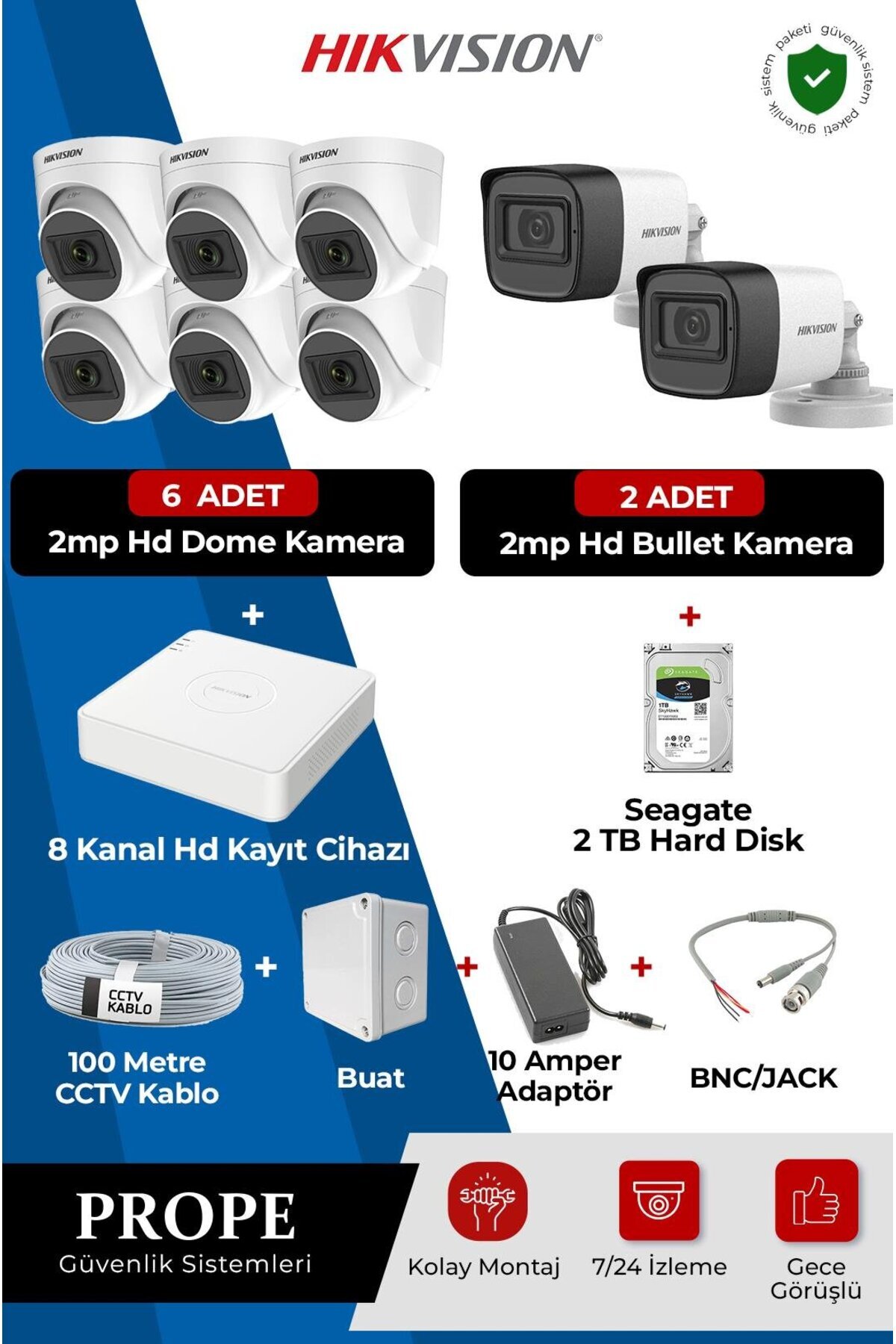 HIKVISION 8 KAMERALI FULL SİSTEM PAKETİ