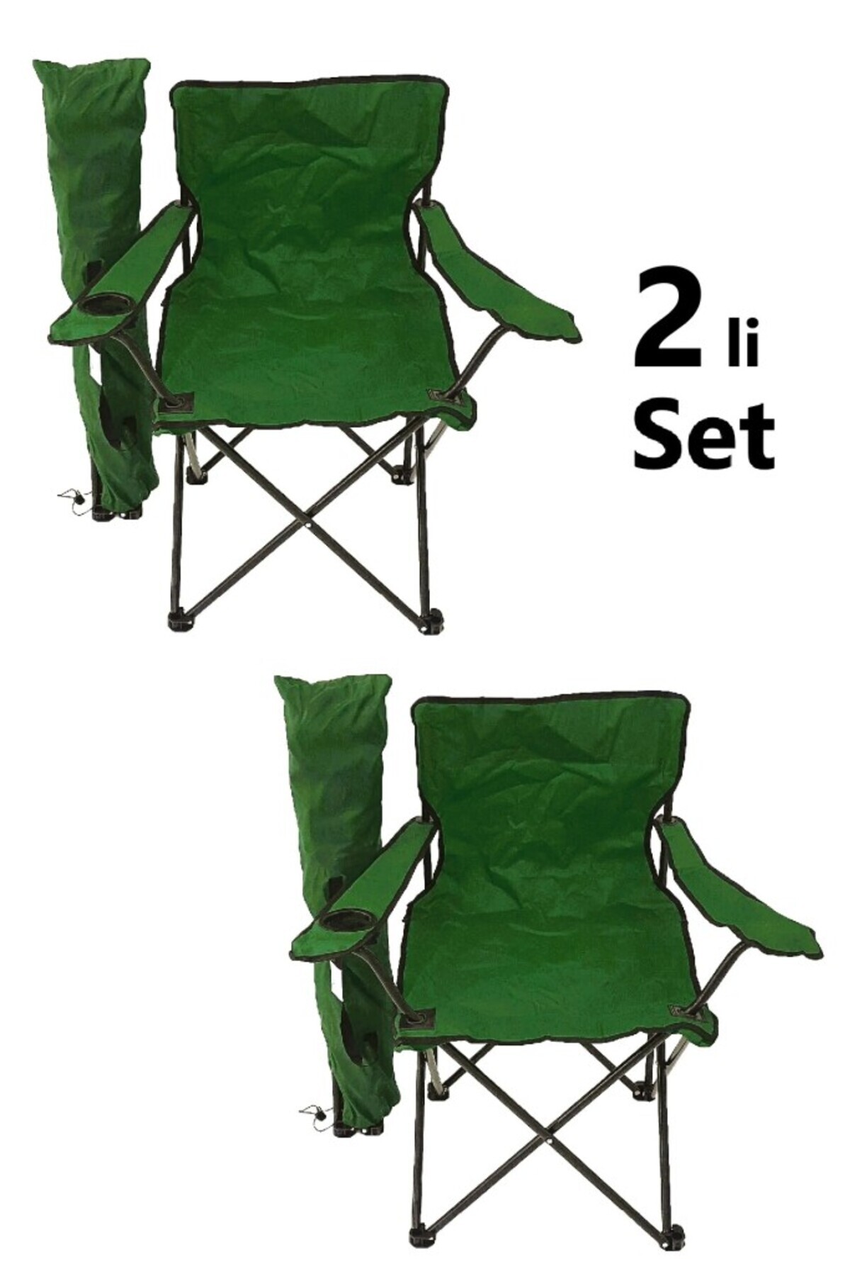 EksikSepeti 2 Adet Katlanır Kamp Sandalyesi Taşıma Çantalı Bardaklıklı Yeşil