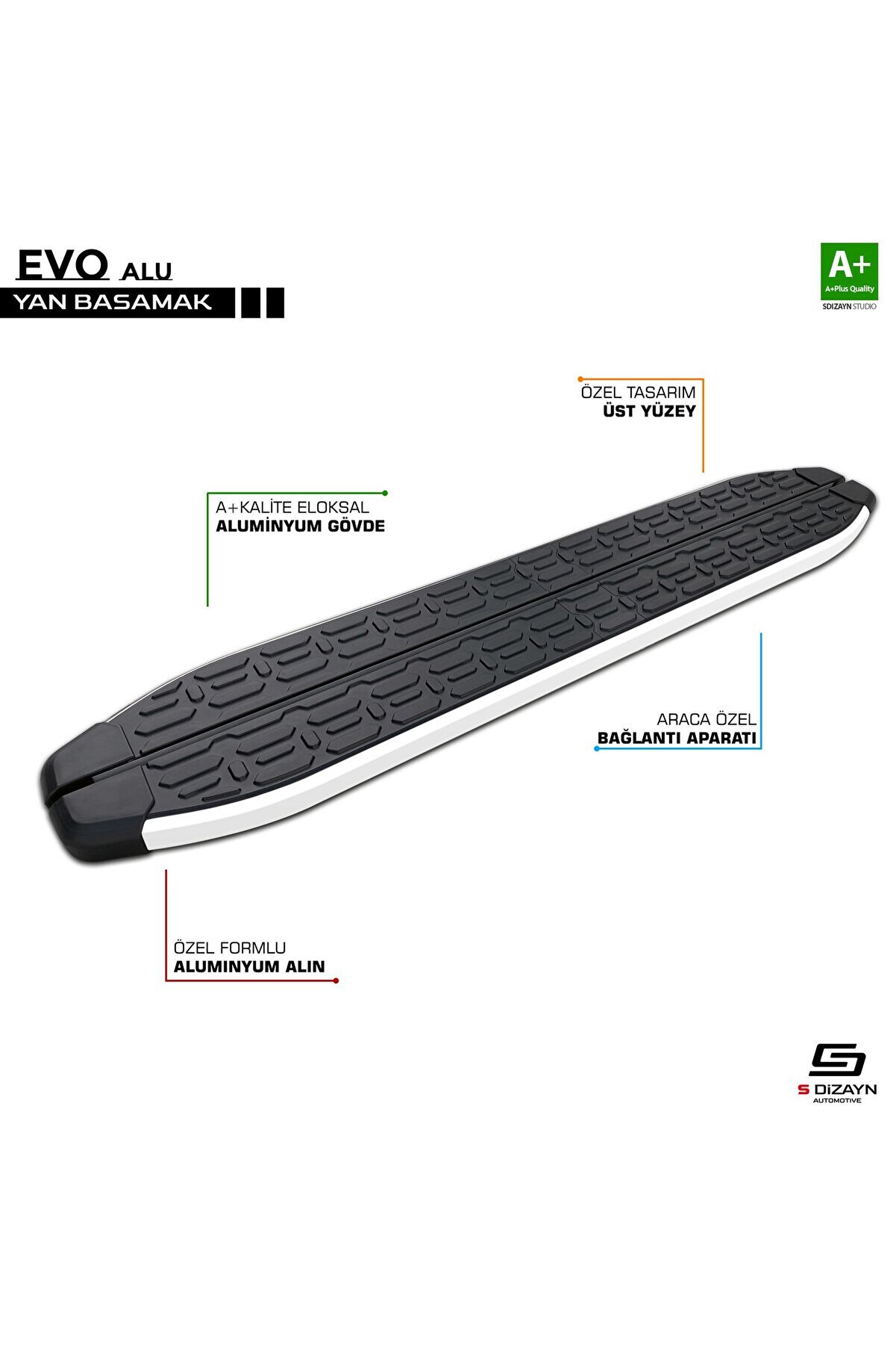 S-Dizayn VW Transporter T6 Kısa Şase Evo Aluminyum Yan Basamak 213 Cm 2015-2019