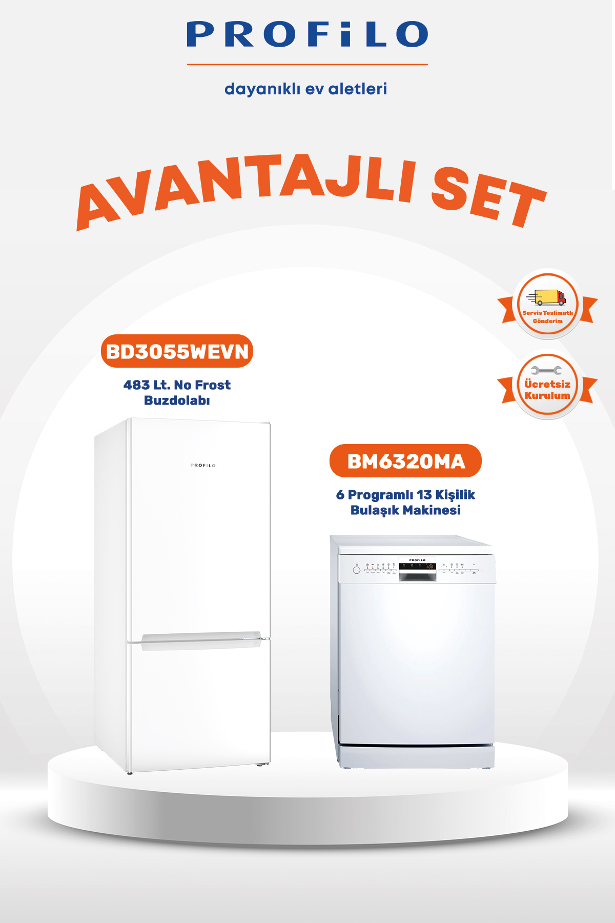 2Li Buzdolabı(BD3055WEVN) 128 Bulaşık Makinesi(BM6320MA) Set