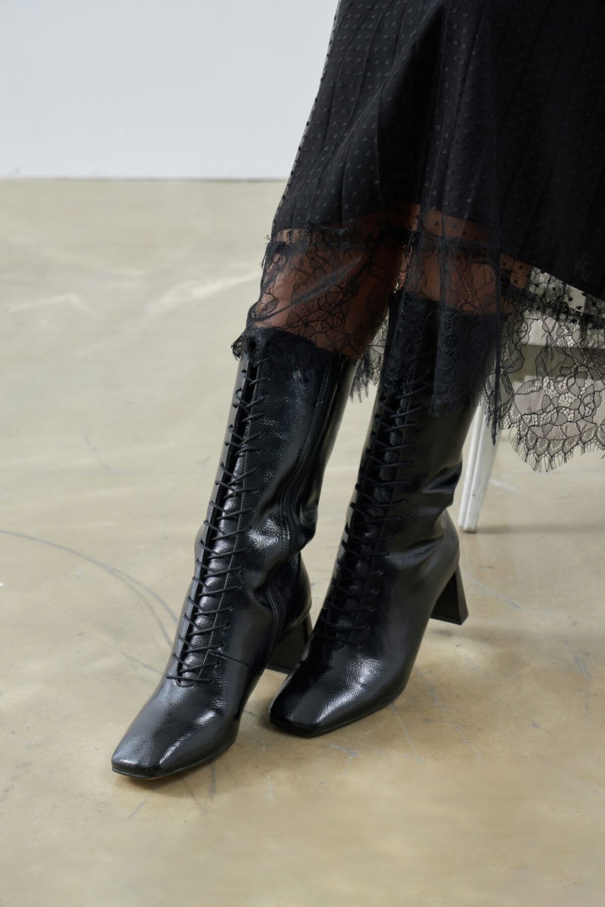 Gusto Rugan Bağcıklı Topuklu Çizme - Siyah