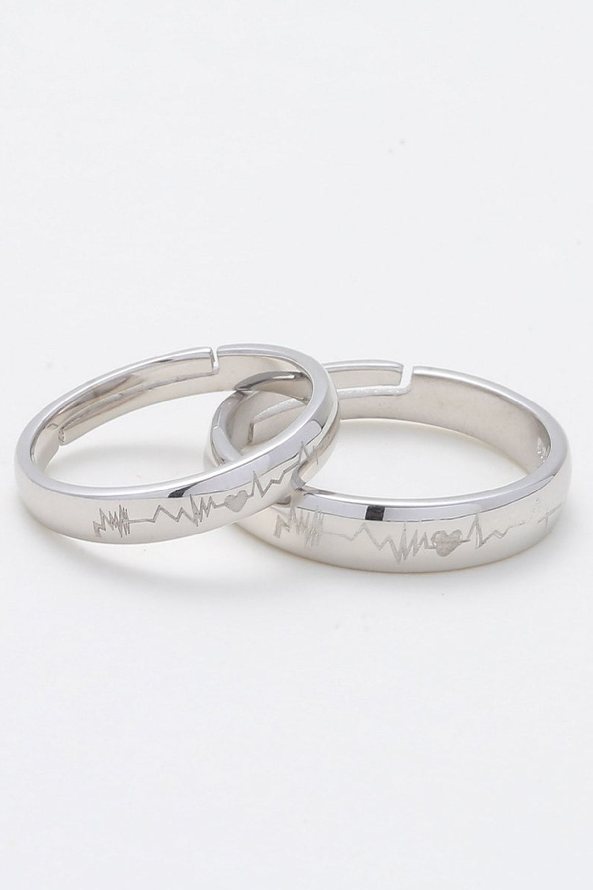 Olivia Design Kalp Ritmi Gümüş Kaplama Çift Alyans Yüzük