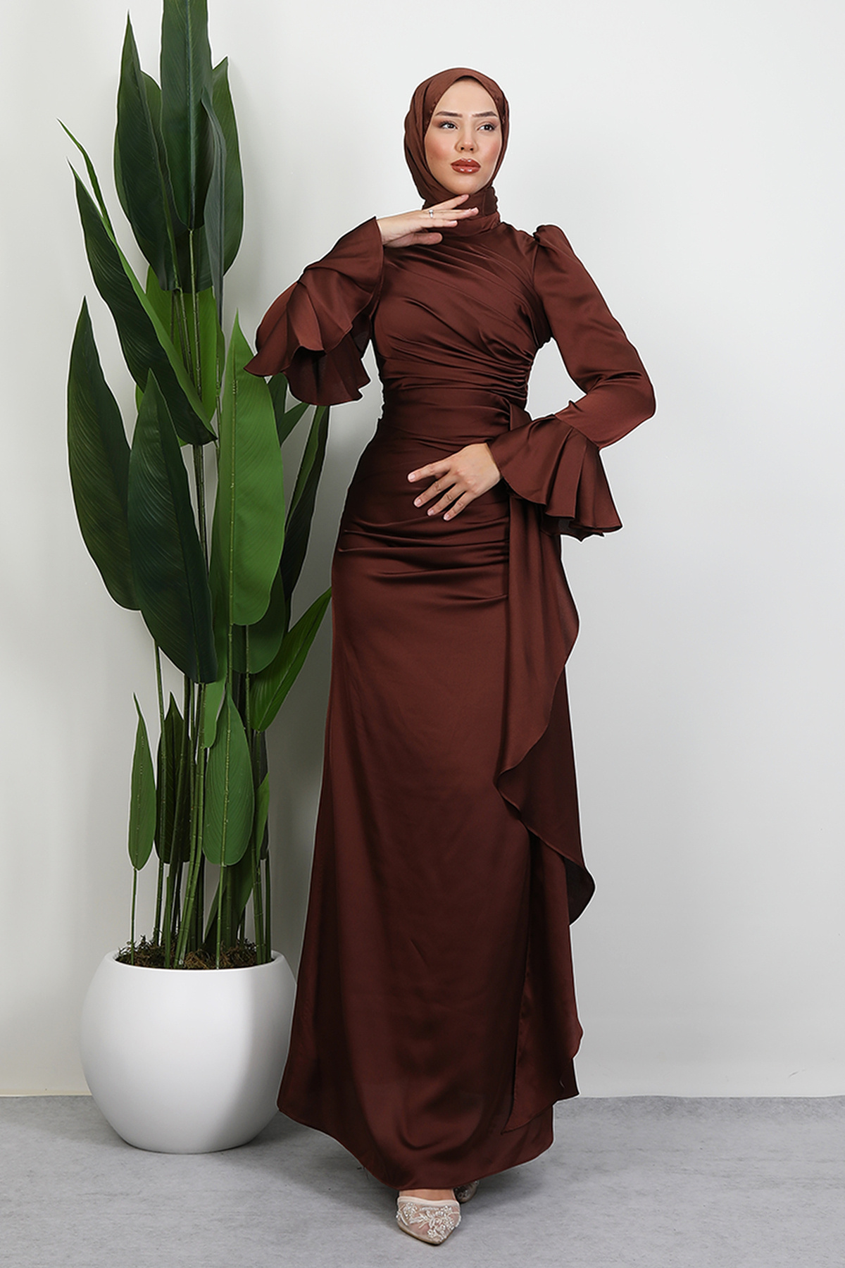 Lamia Giyim Ilgın Tesettür Abiye Kahverengi | Elegant ve Şık Tesettür Giyim