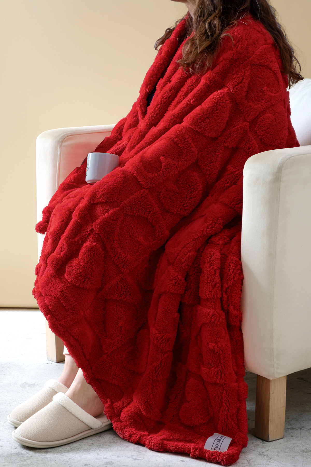 Noctiluca Amora Kalp Desen Wellsoft TV Battaniyesi 120x180 • Yumuşak Sıcak Tutan Şal - Koltuk Örtüsü