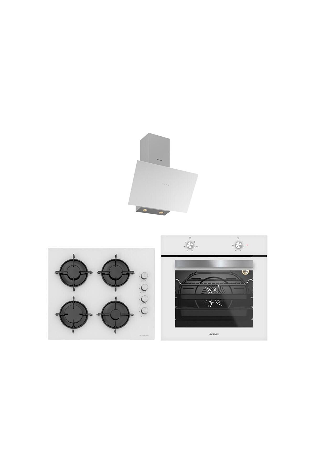 3481 Flam - CS5349W01 - BO65E1W01 Beyaz Cam Ankastre Set