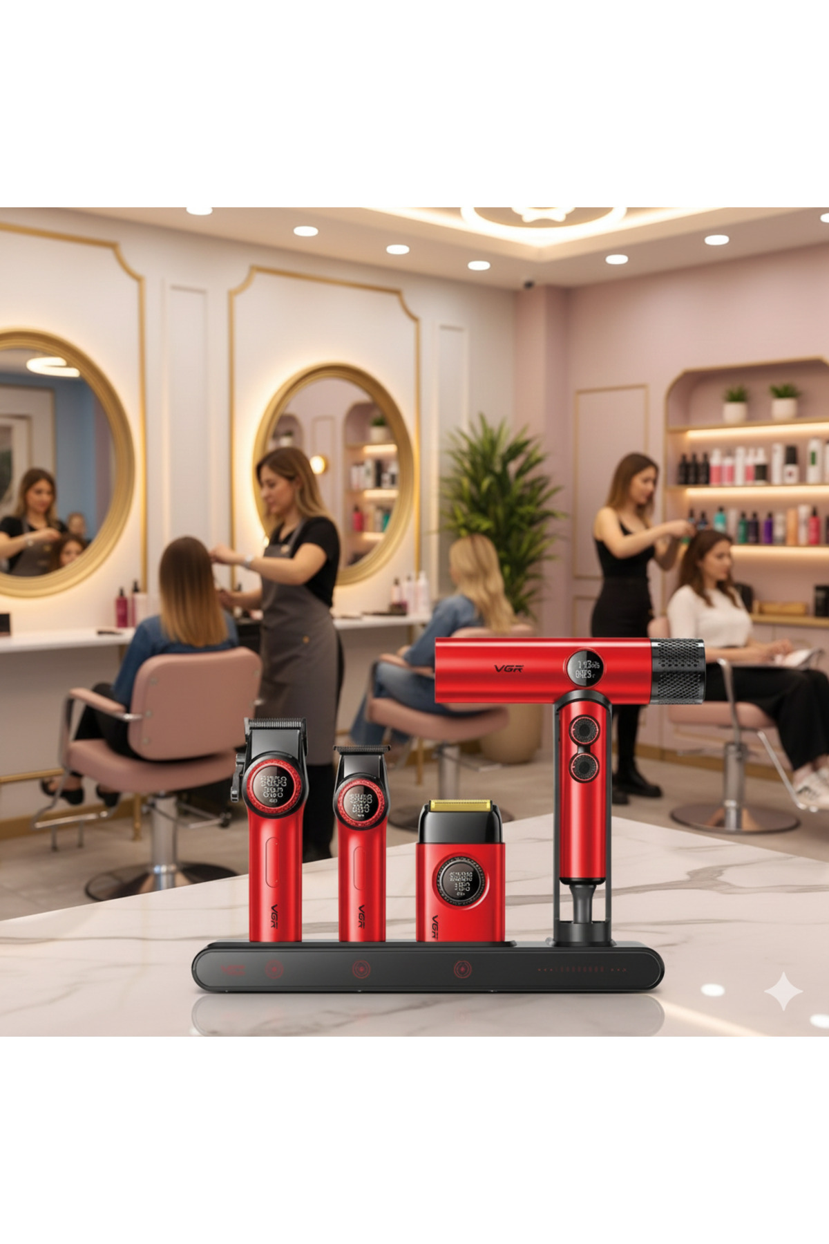 Combo 4'lü Set Stepless Pro 4'ü 1 Arada High-End Saç Kesme Makinesi Ve İyonize Fön Makinesi