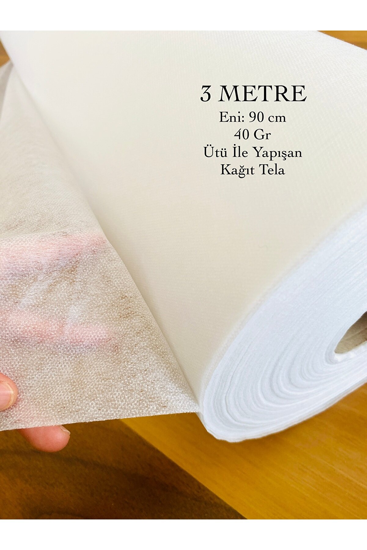 Seyranat 3 Metre Eni 90 Cm Beyaz Renk Kumaş Telası - Kaliteli Ütü ile Yapışan Kağıt Tela