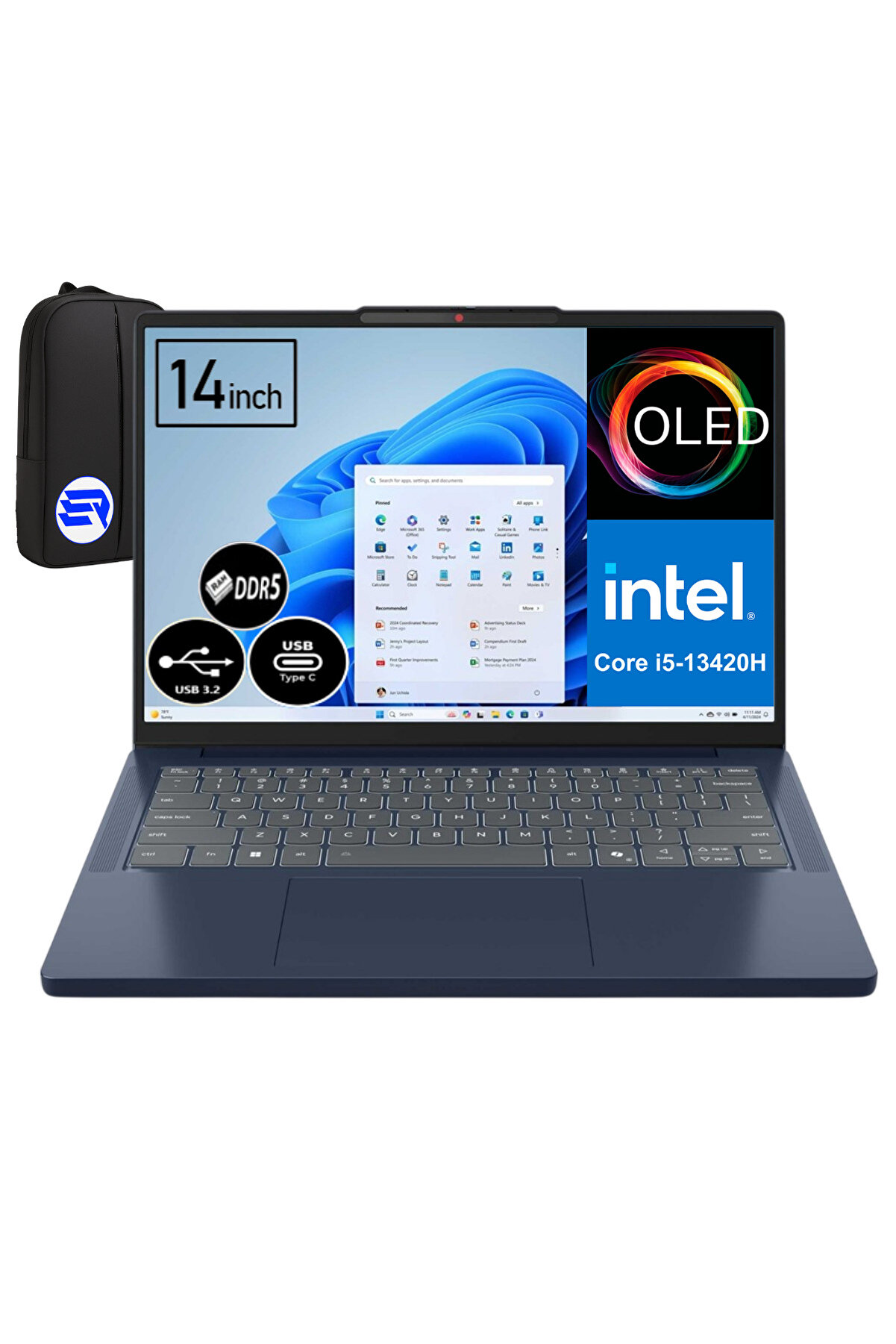 Ideapad Slim 3 i5-13420H 24GB 1TB Win11 Pro 14 İnç WUXGA OLED 83K0001GTREP5 26 ElektroPasaj Çanta