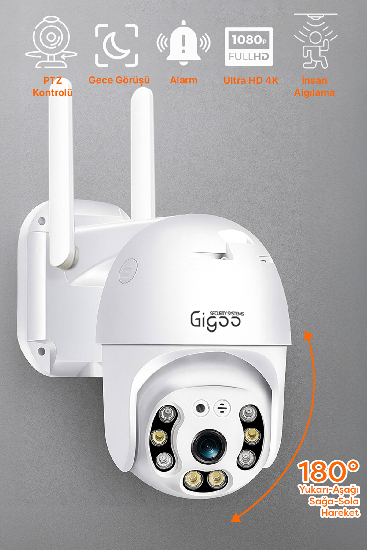 Gigoo PTZ 360° Çift Antenli 1080p IP Güvenlik Kamerası - İç ve Dış Mekan