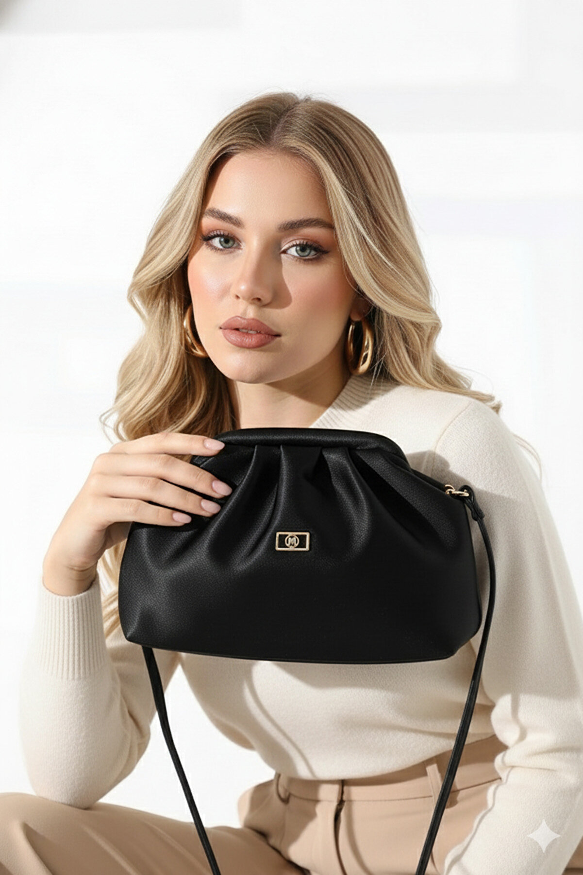 mossi Kadın Siyah Saten Suni Deri Askılı Clutch Günlük Ve Abiye Çanta - ₺649.9