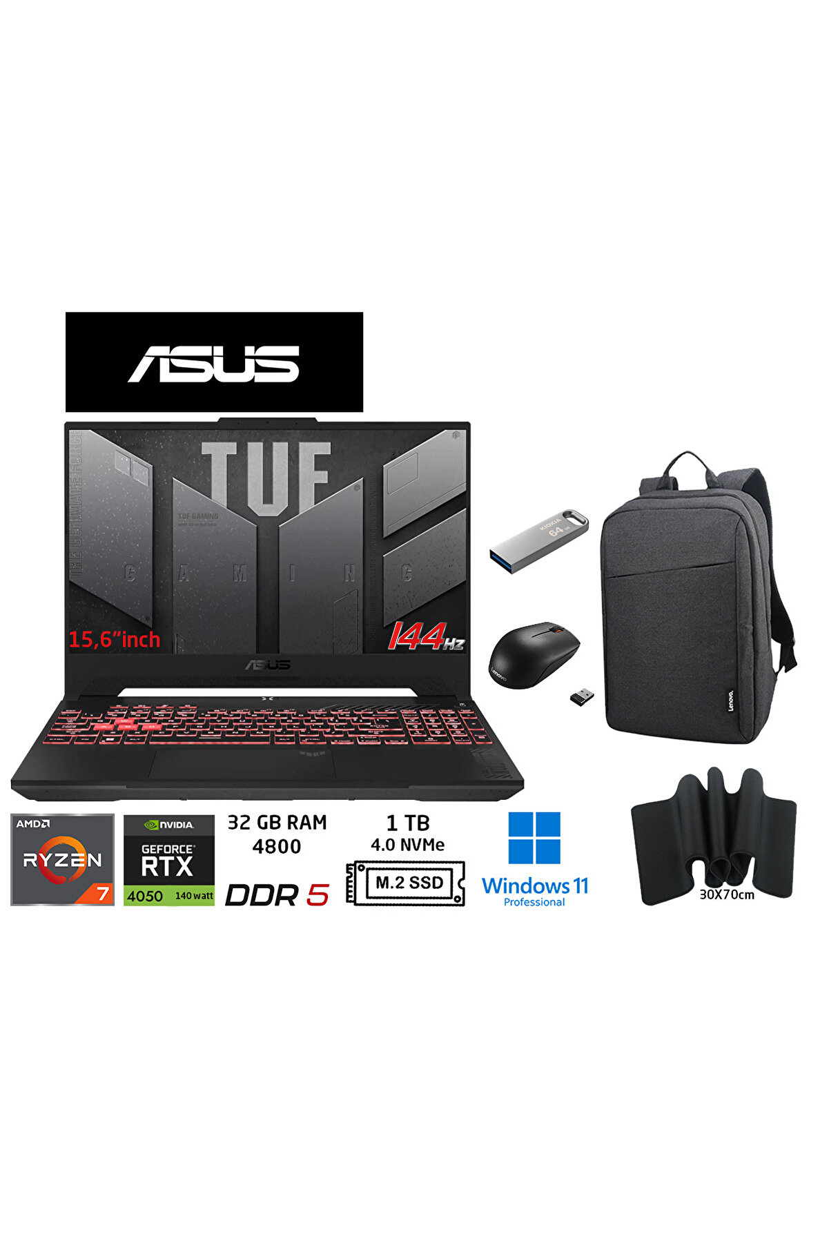 Tuf GamingA15 FA507NUR-LP035 AmdRyzen7 32GB 1TBSSD Rtx4050-140WATT 144Hz W11PRO 15.6Fhd Duddi