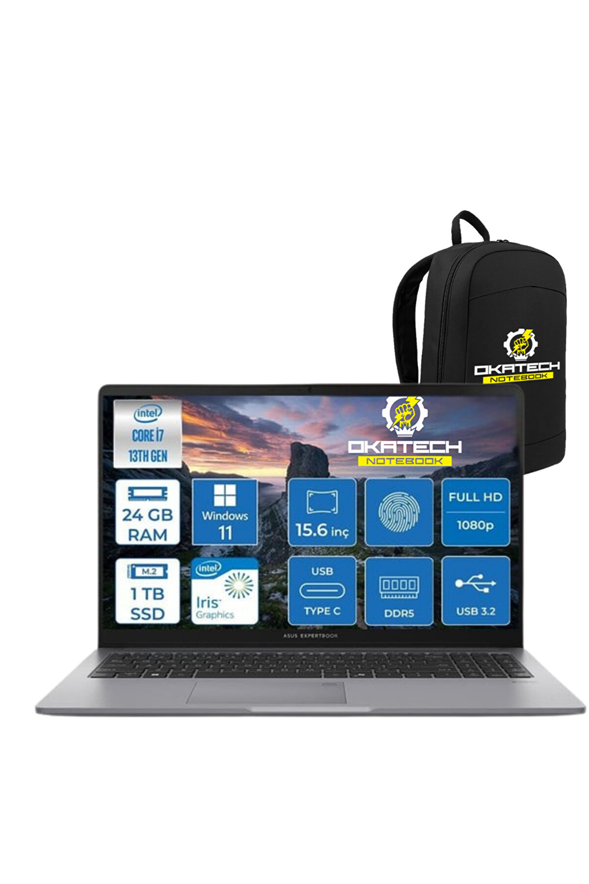 EXPERTBOOK P1503 INTELCORE I7-13620H 24GB RAM 1 TB SSD WİN11 PRO 15.6 FHD NOTEBOOK 9 OKATECH ÇANTA