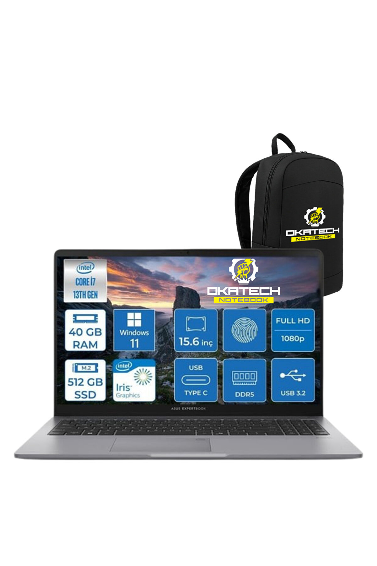 EXPERTBOOK P1503 INTELCORE I7-13620H 40GB RAM 512GB SSD WİN11 PRO 15.6 FHD NOTEBOOK 57 OKATECH ÇANTA