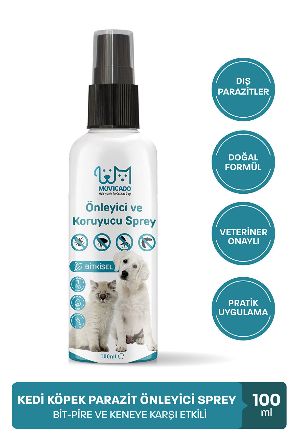 Muvicado Kedi Köpek Bit Pire Kene Spreyi 100 Ml - Parazit Böcek Haşere Kovucu Tüy Bakım Damlası