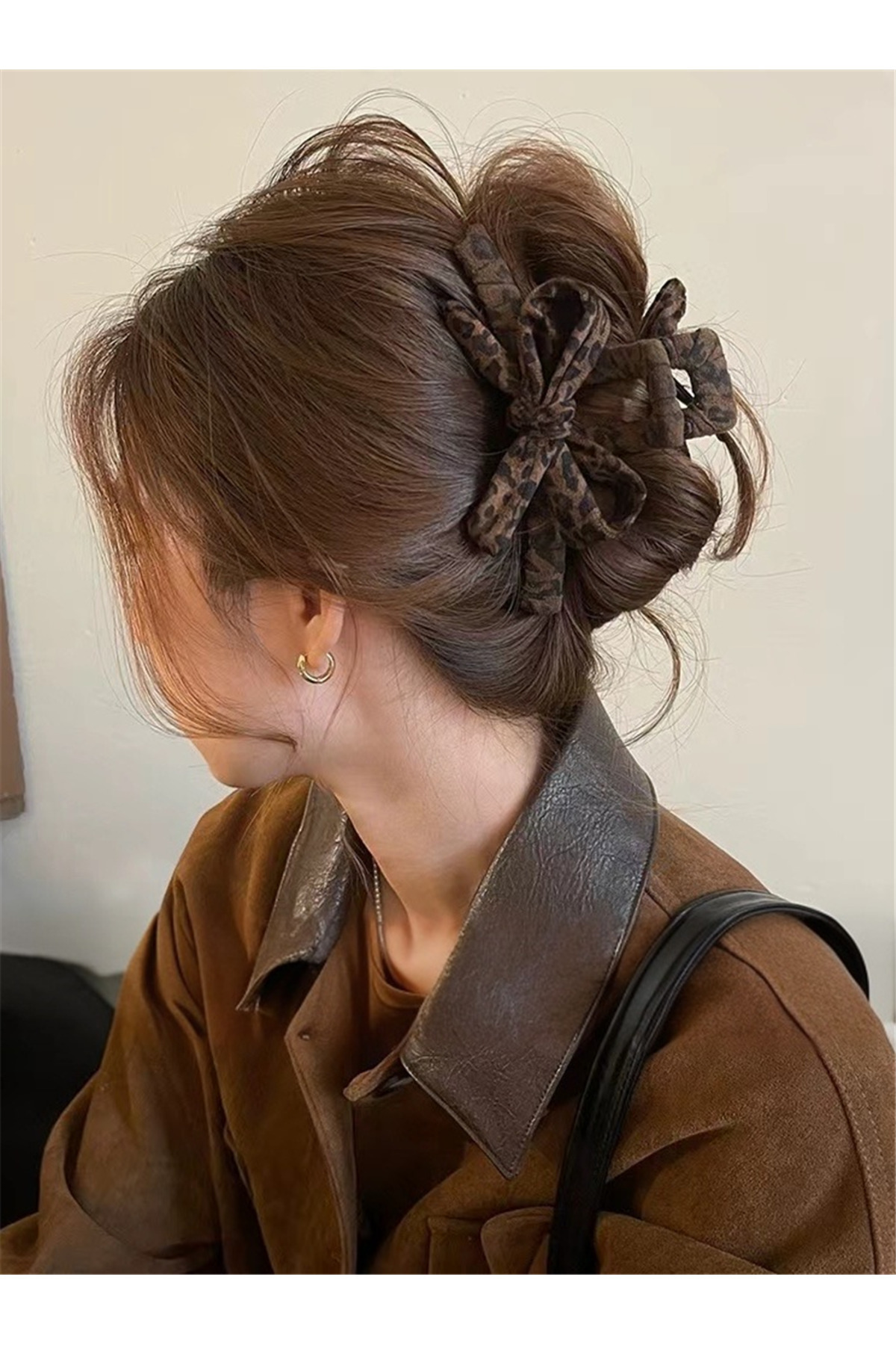 Pelin Aksesuar Kahverengi Leopar Desenli Fiyonk Mandal Toka | Saç Aksesuarları