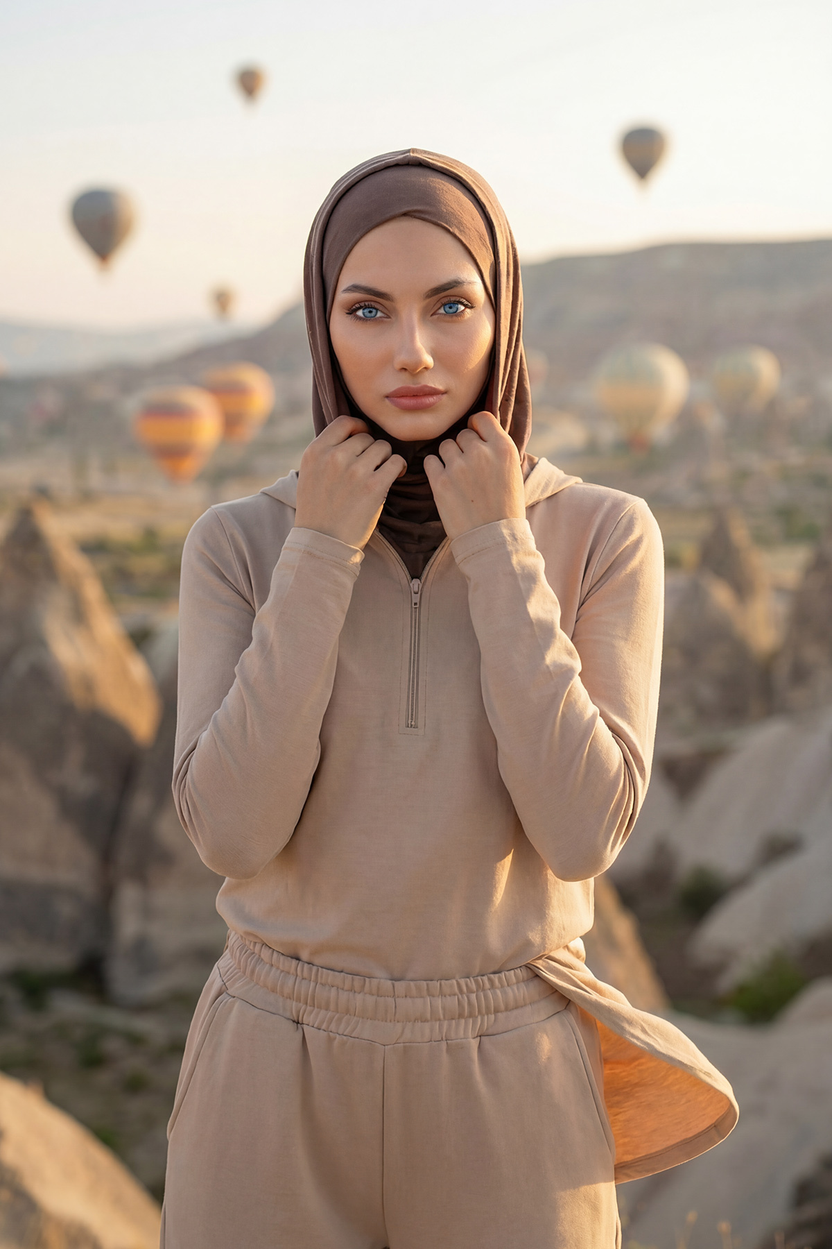 Aisha's Design Kapşonlu Penye Kadın Hazır Bone - B-89P Çikolata