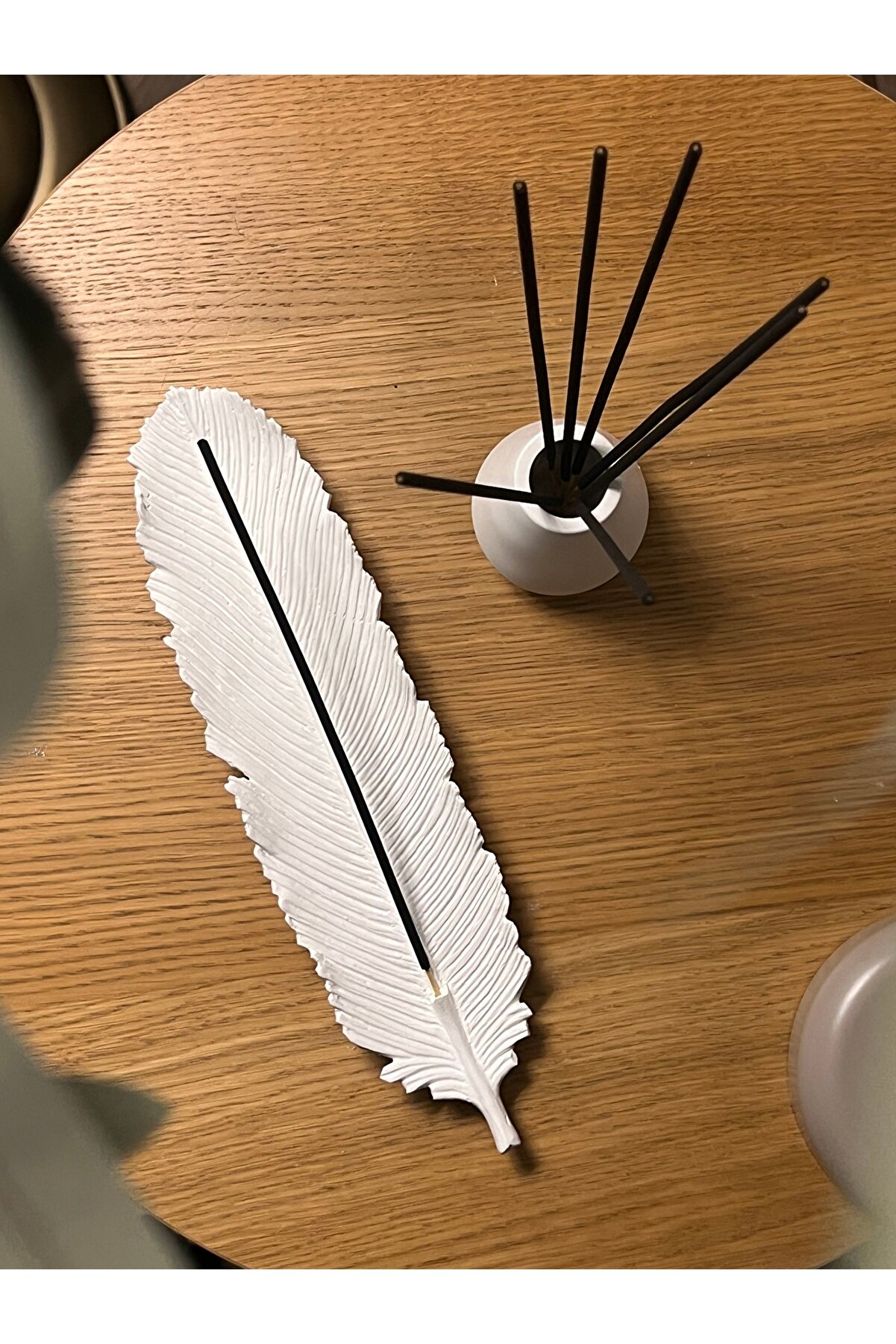 Otanik Dekoratif Tüy Tütsülük ve Vazo Set - Elegant Ev Dekorasyonu