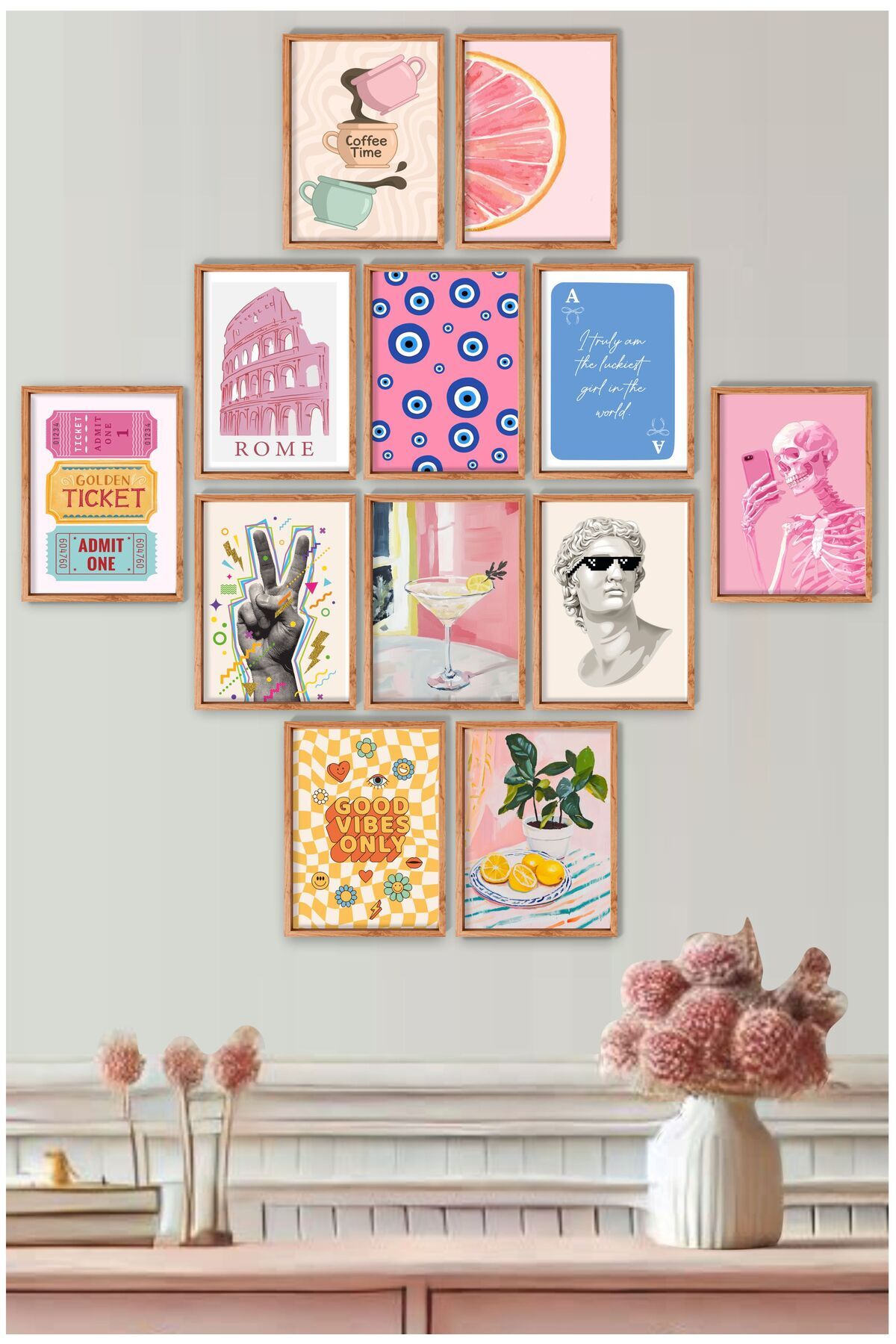 UNT Modern Dekoratif 12’li MDF Tablo Seti – Çerçeve Görünümlü Duvar Tablo Kolajı