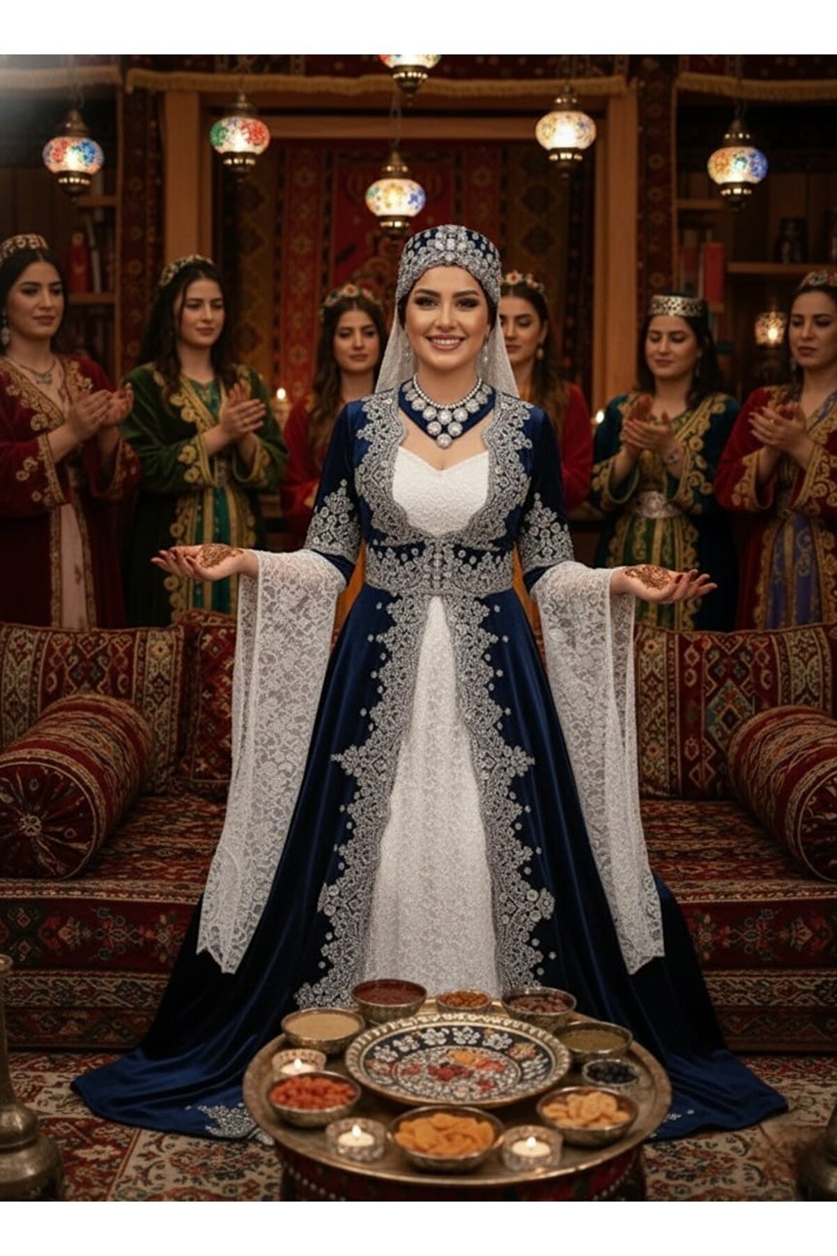 atölyekaftanbutik Lacivert Kaftan 6 Parça Takım Kına Elbisesi