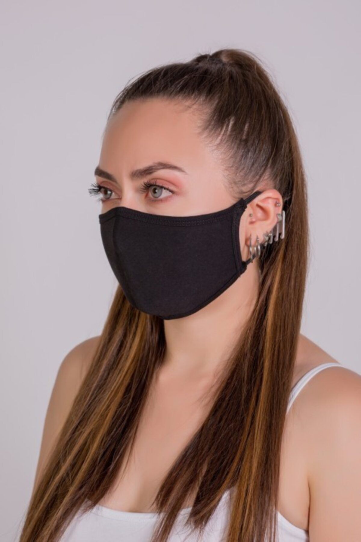 AYD UNDERWEAR Unisex Siyah 4'Lü  Pamuklu Çift Katlı Yıkanabilir Maske