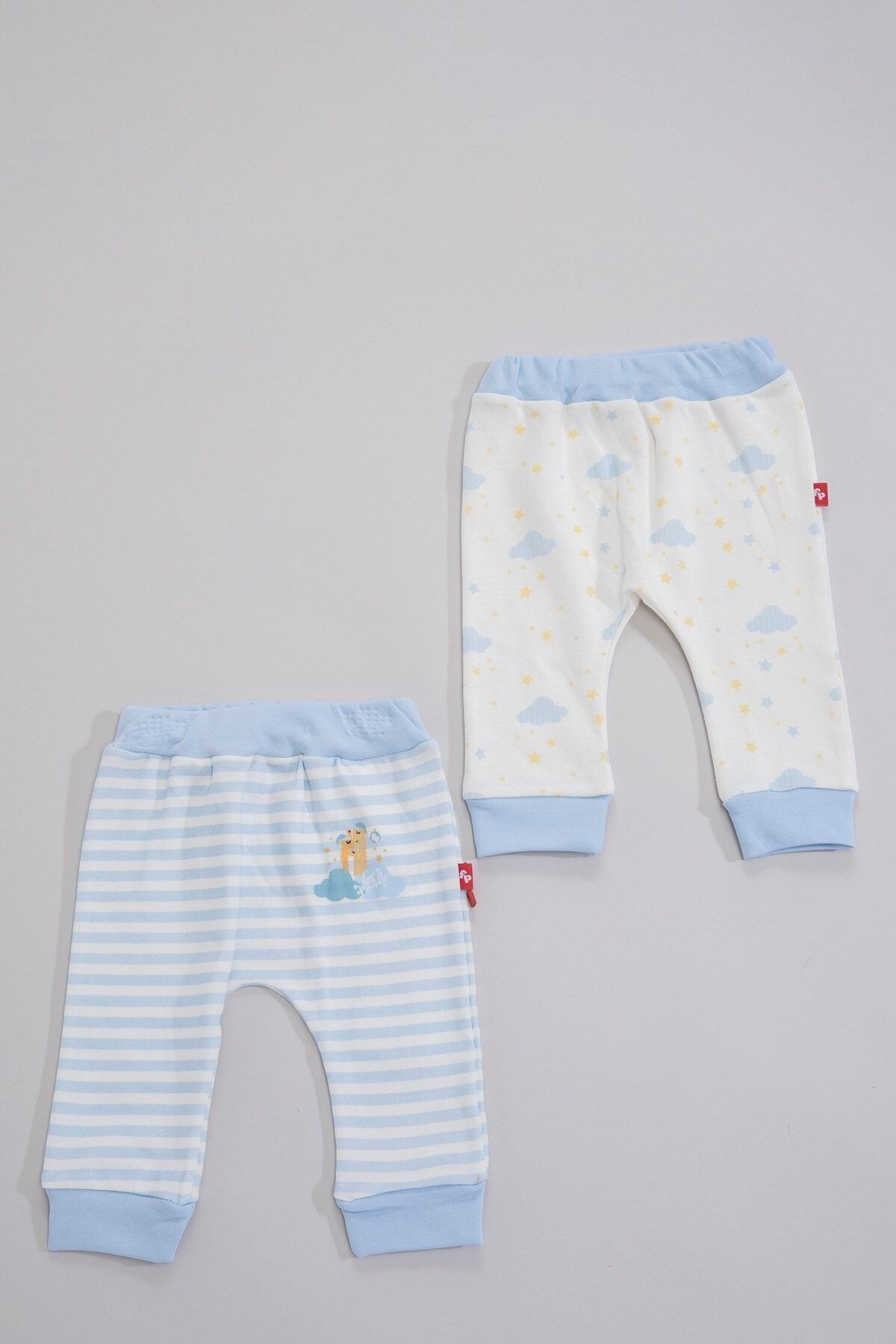 Fisher Price Erkek Kız Bebek Beyaz Mavi Pamuklu Çizgili İkili  Pantolon TX-093
