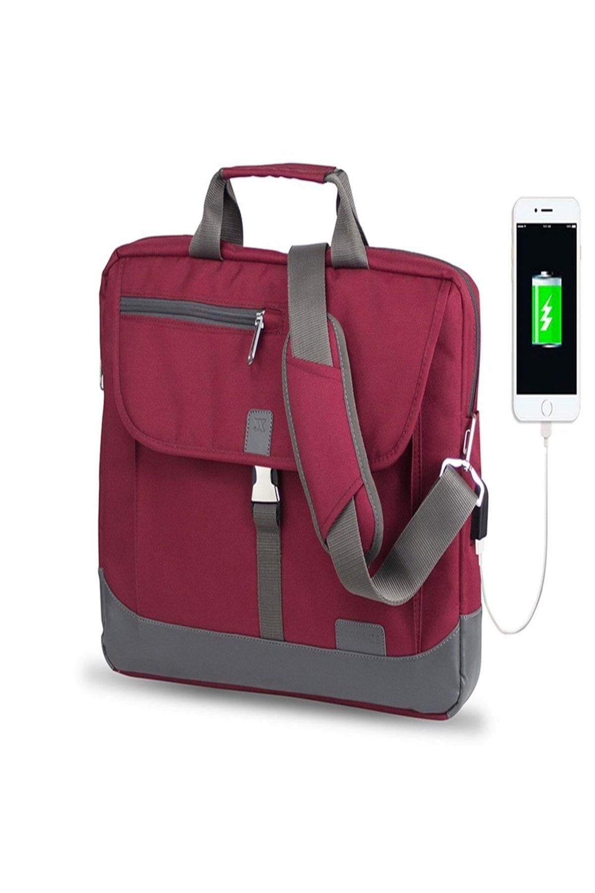 My Valice Unisex Bordo Smart Bag Oxford Usb Şarj Girişli 15.6'' Notebook Çantası