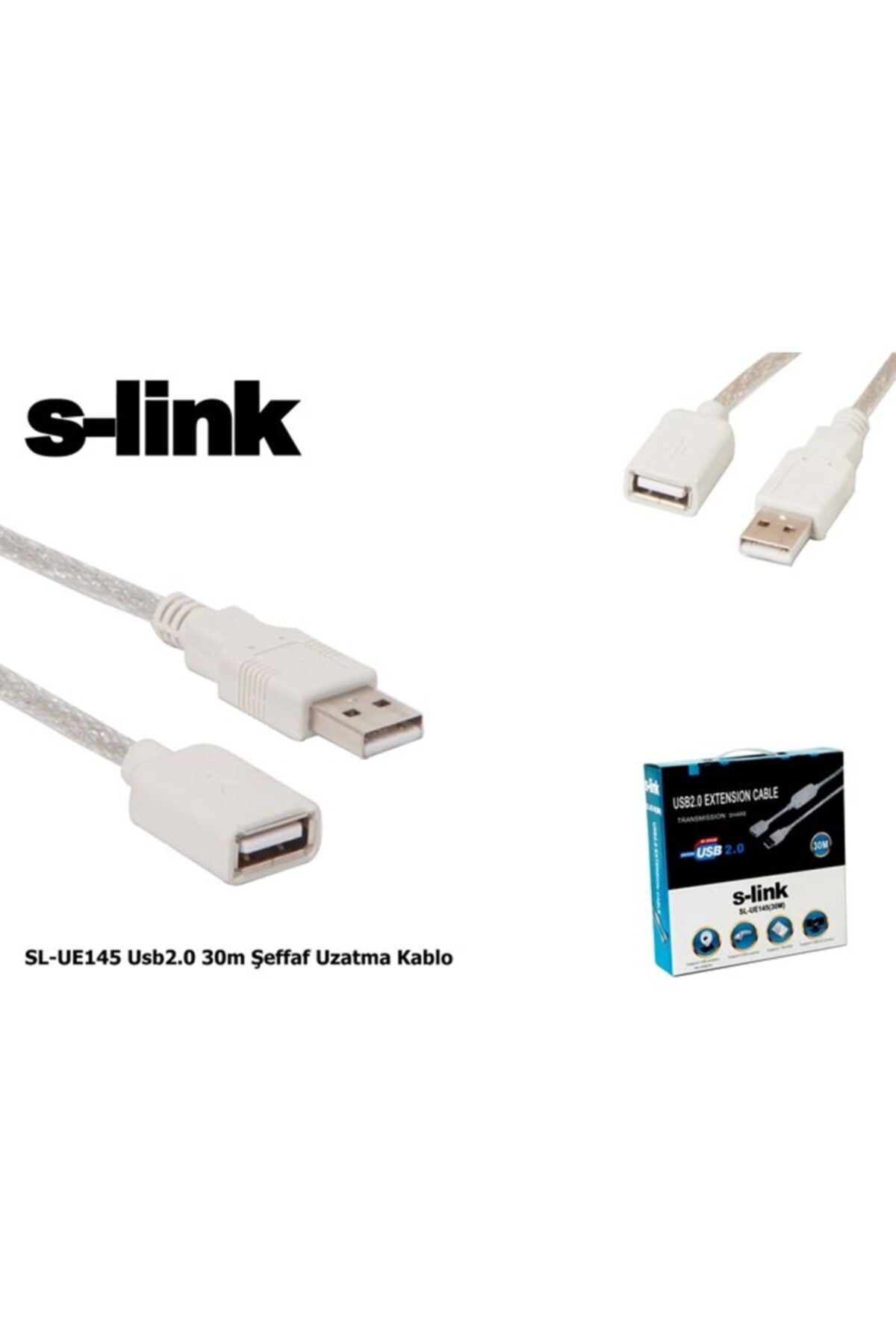 S-Link SL-UE145 30mt 2.0 Usb Şeffaf Uzatma Kablosu