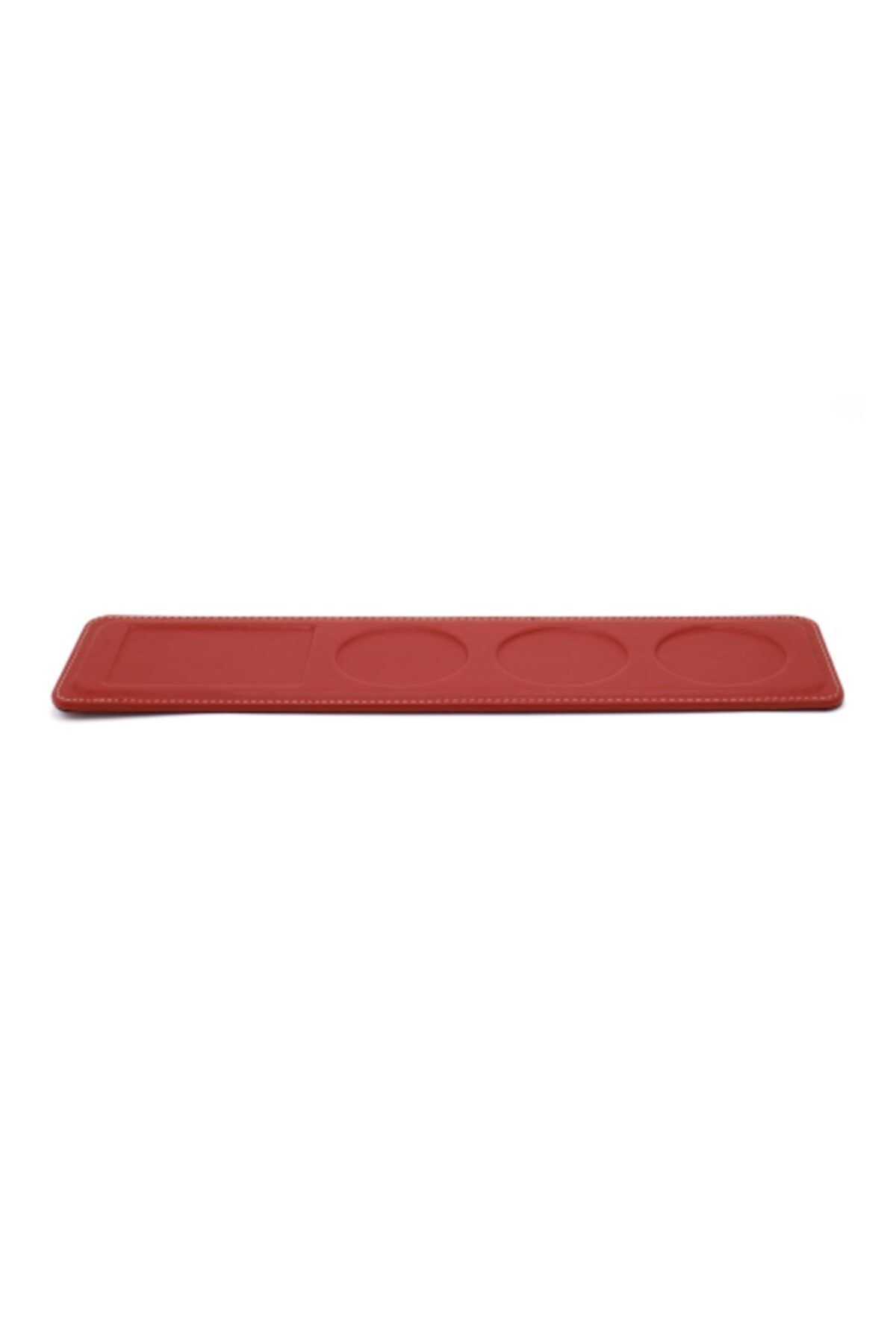 2K Kırmızı Masaüstü Organizer Şişelik Bardaklık Çerezlik Suni Deri 11x43,5 cm