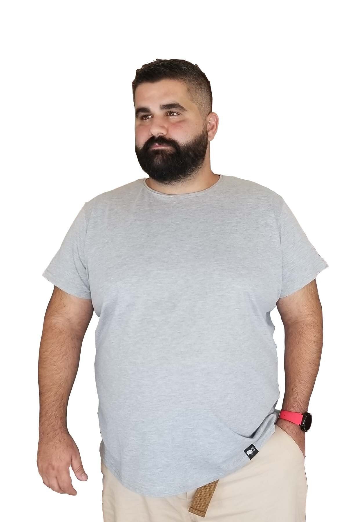 Xanimal Erkek Gri Büyük Beden Pamuklu T-shirt