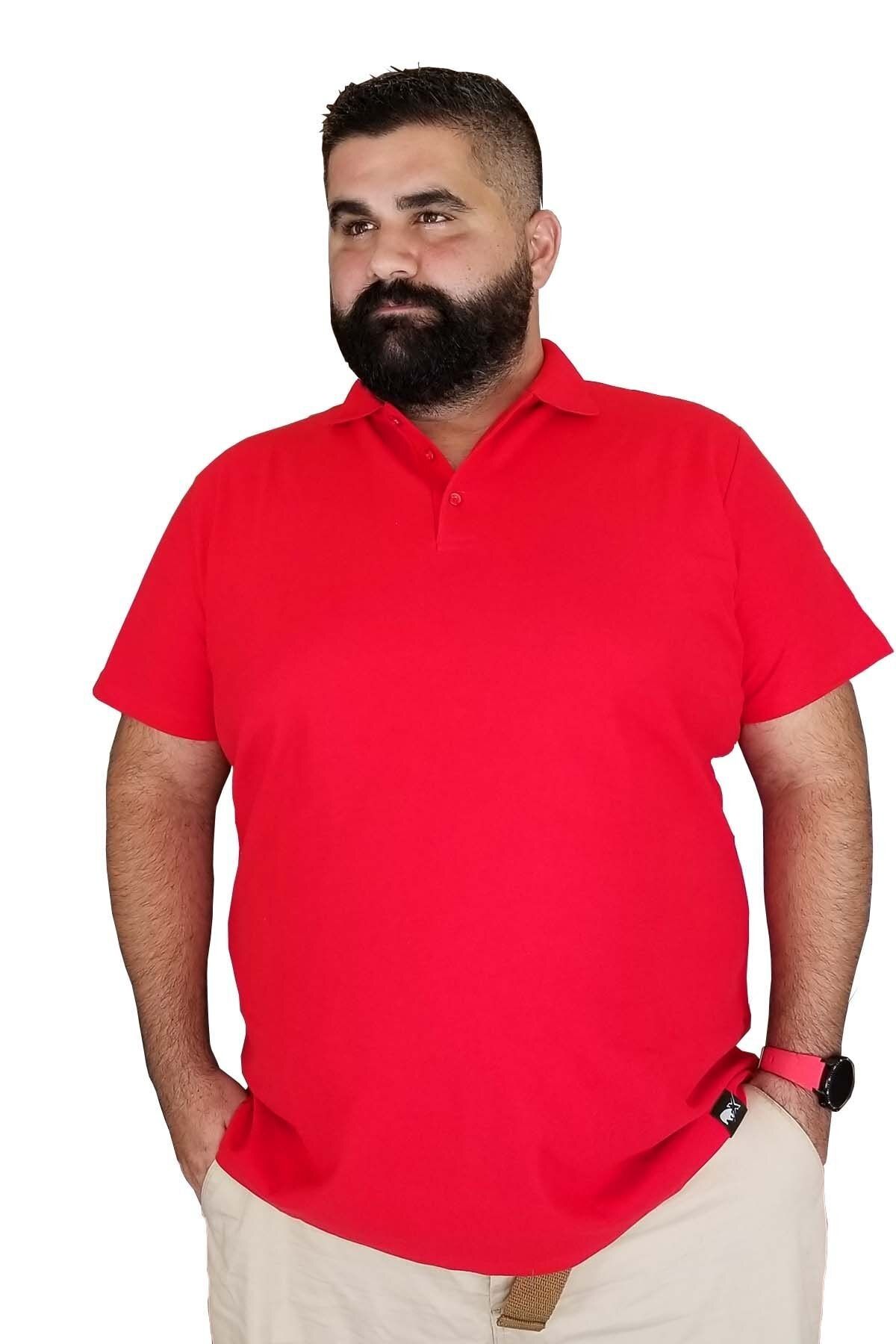 Xanimal Erkek Kırmızı Büyük Beden Polo Yaka Cepsiz Spor T-shirt