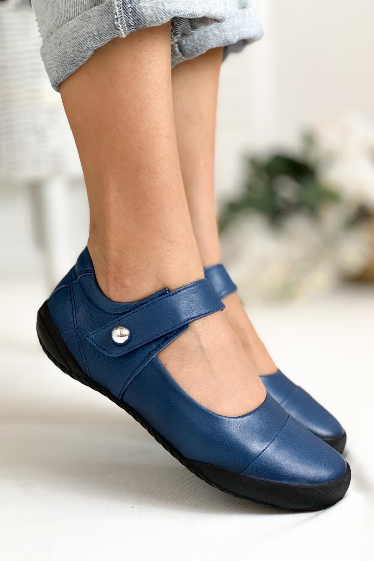 Limoya Kadın Kot Mavi Hakiki Deri Ortopedik Comfort Sandalet