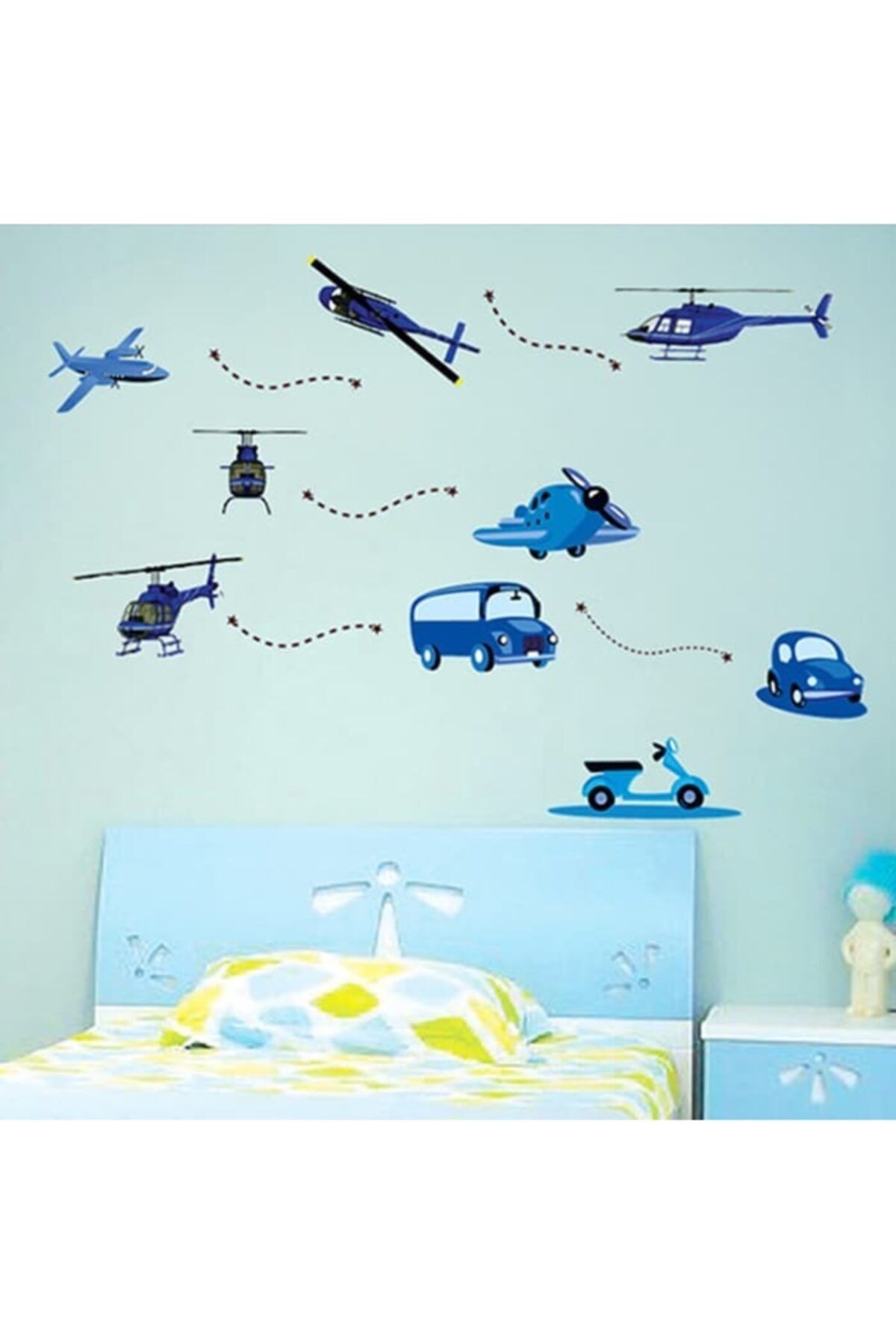 CRYSTAL KIDS Mavi Taşıtlar Uçaklar Erkek Çocuk Bebek Odası Dekorasyonu Duvar Süsü Sticker