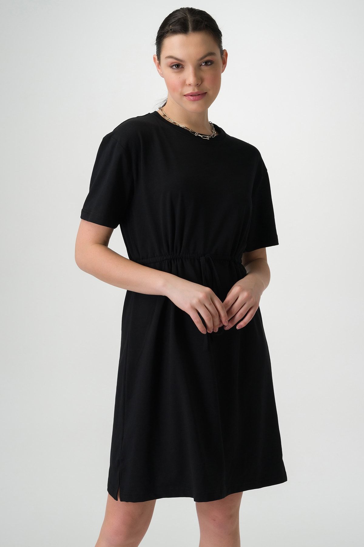 Runever Kadın Siyah Büzgü Detaylı Elbise 98100