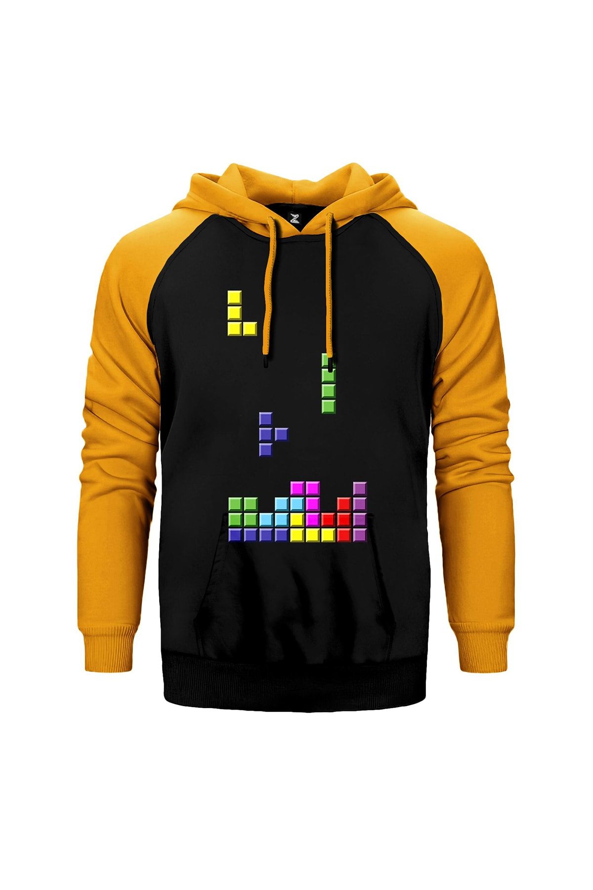 Z zepplin Tetris Blocks Sarı Reglan Kol Kapüşonlu Sweatshirt