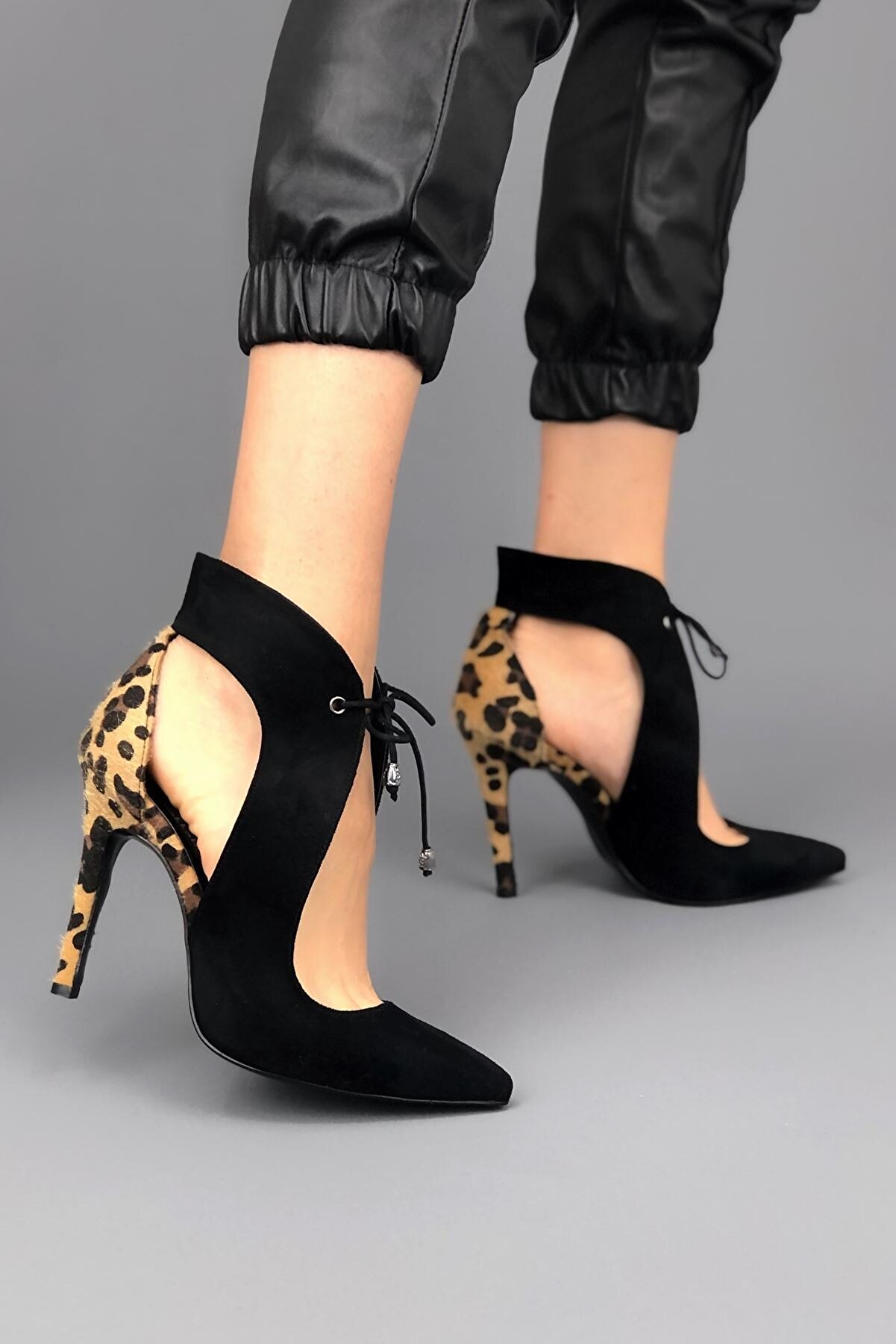 Ayakkabı Ateşi Delie Siyah - Leopar Topuklu Kadın Ayakkabı