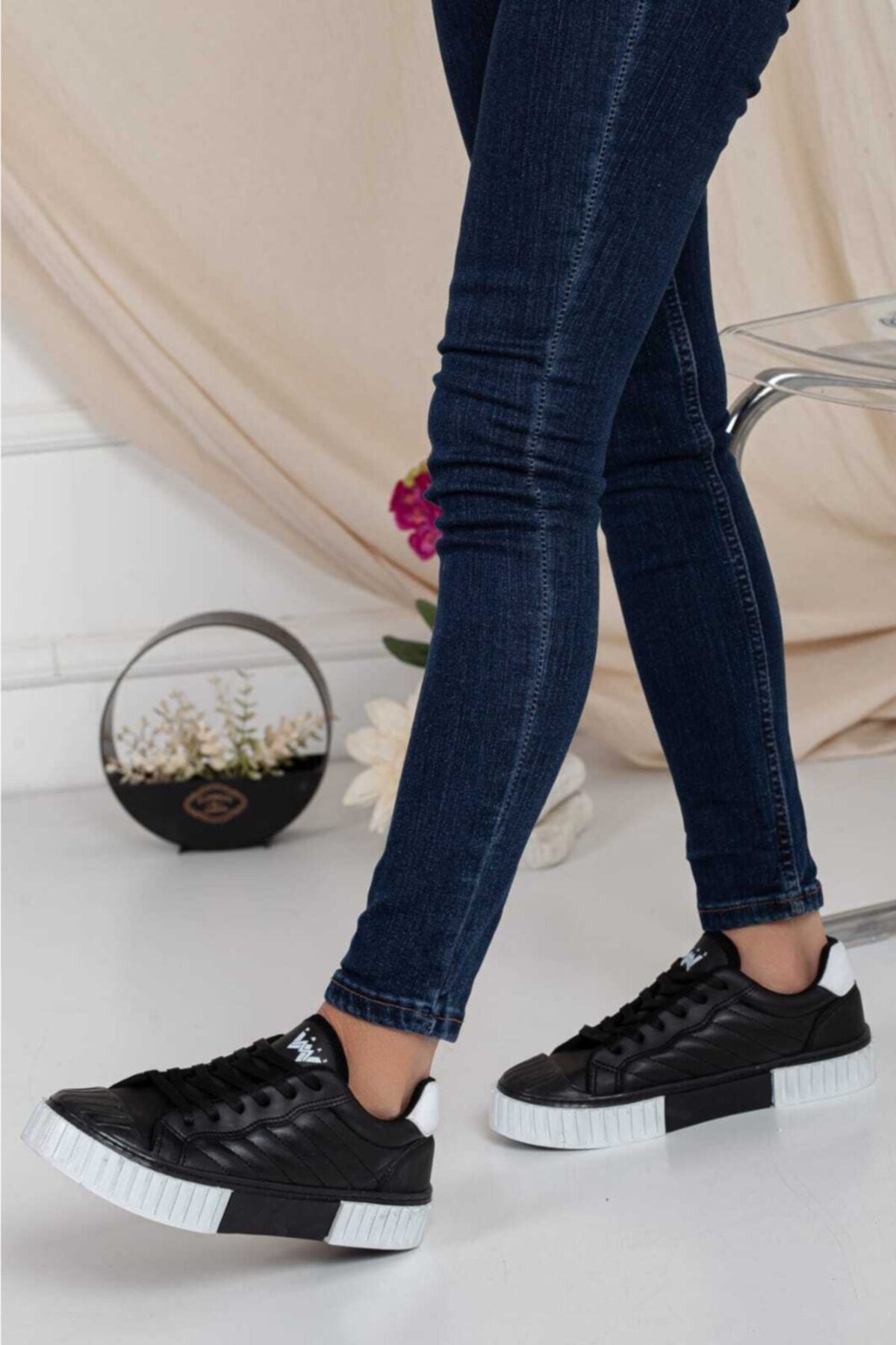 Odal Shoes Kadın-erkek Ünisex Dikişli Perfect Siyah-beyaz Sneaker
