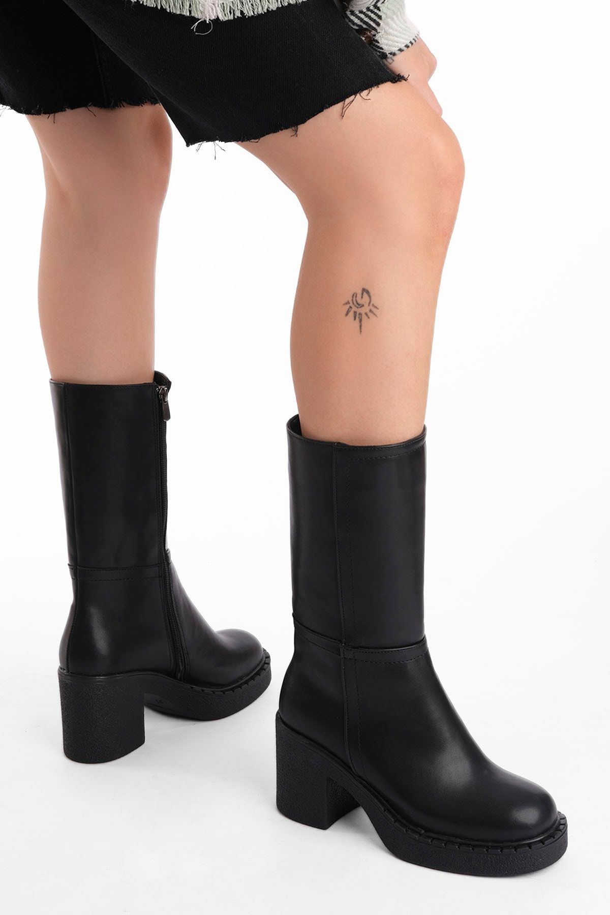 Marjin Kadın Platform Topuklu Çizme Krep Taban Lefla siyah