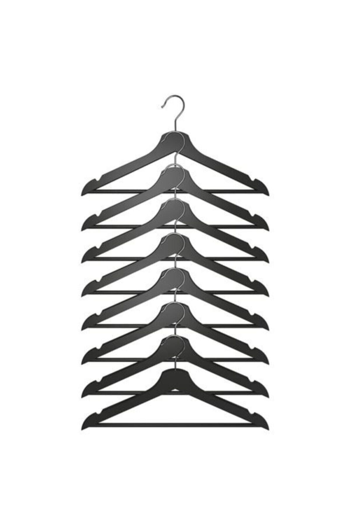 IKEA Bumerang Askı Siyah Ahşap 8 Adet Takım Elbise Kıyafet Askısı
