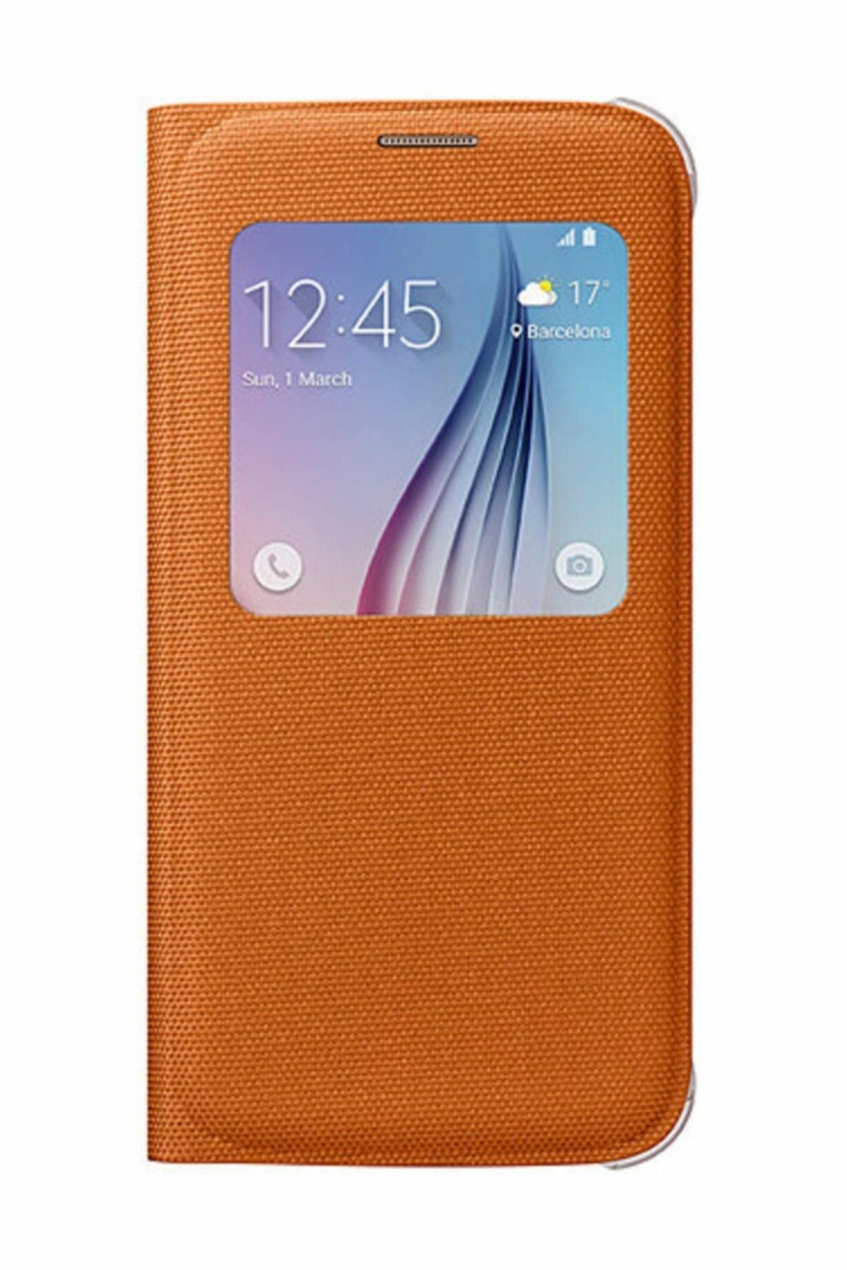 Samsung Galaxy S6 Uyumlu  Orjinal S-view Cover (tekstil) - Turuncu
